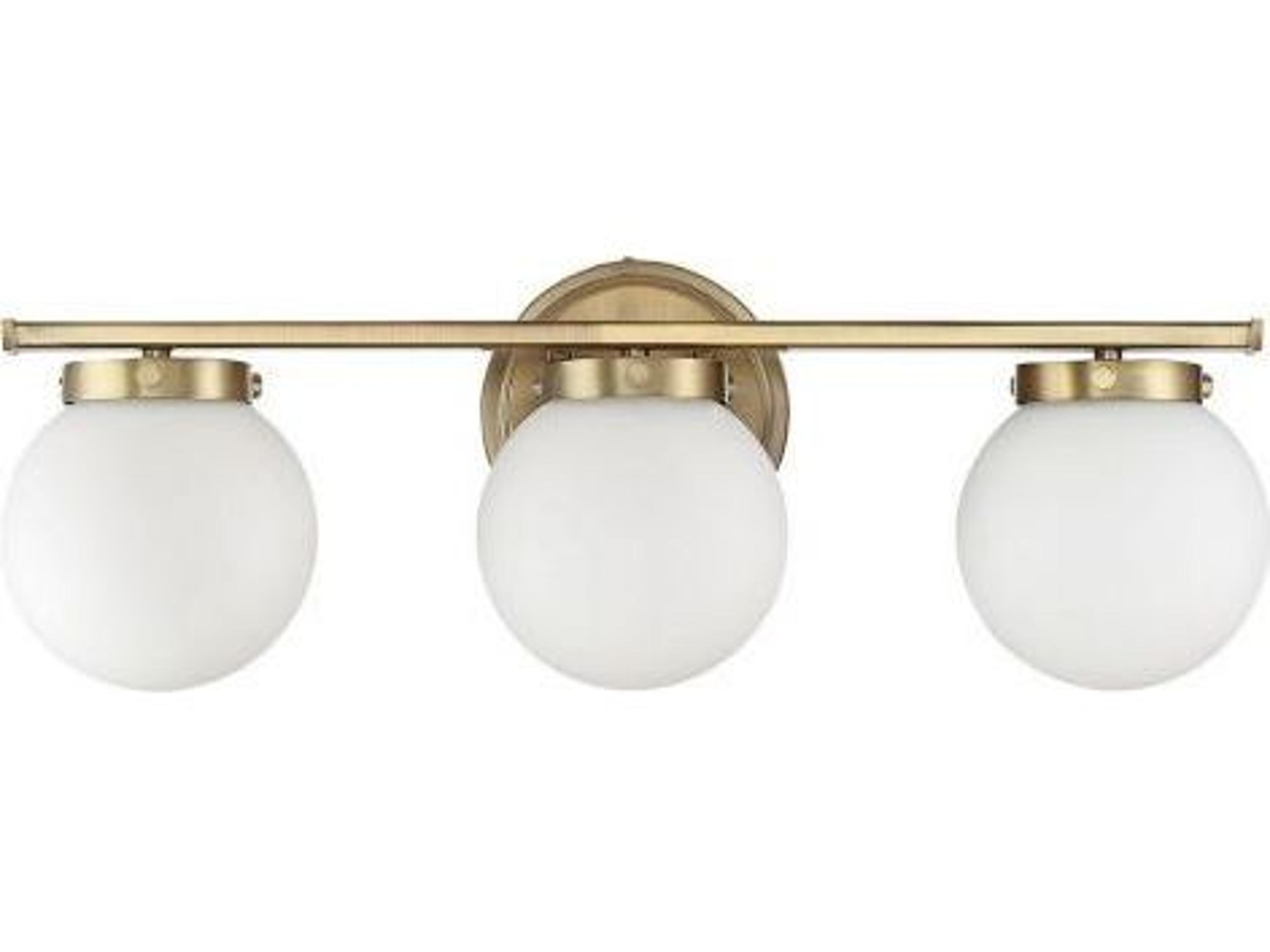Savoy House Meridian 3-Light Natural Brass Glass Vanity Light