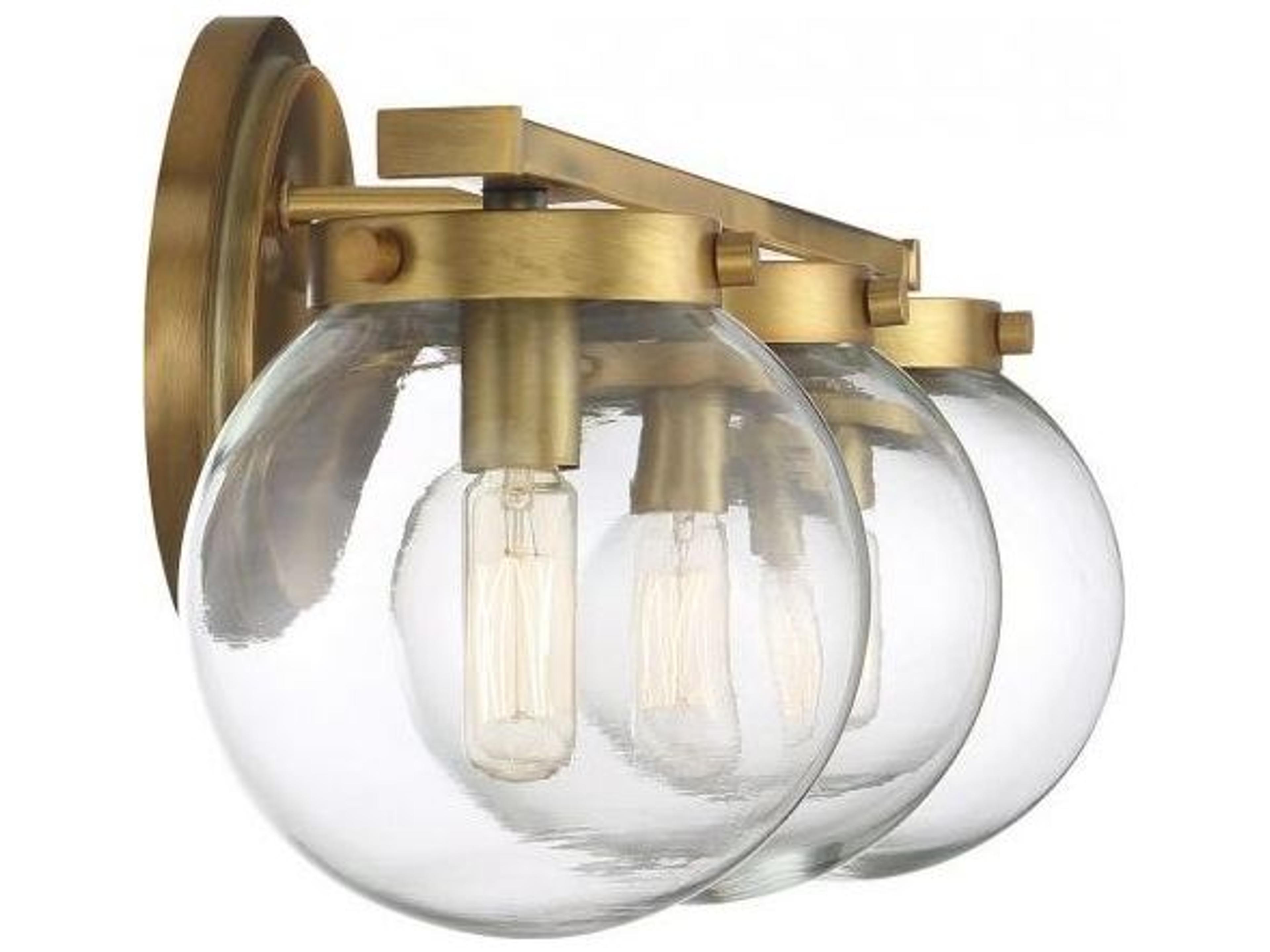 Savoy House Meridian 3-Light Natural Brass Glass Vanity Light