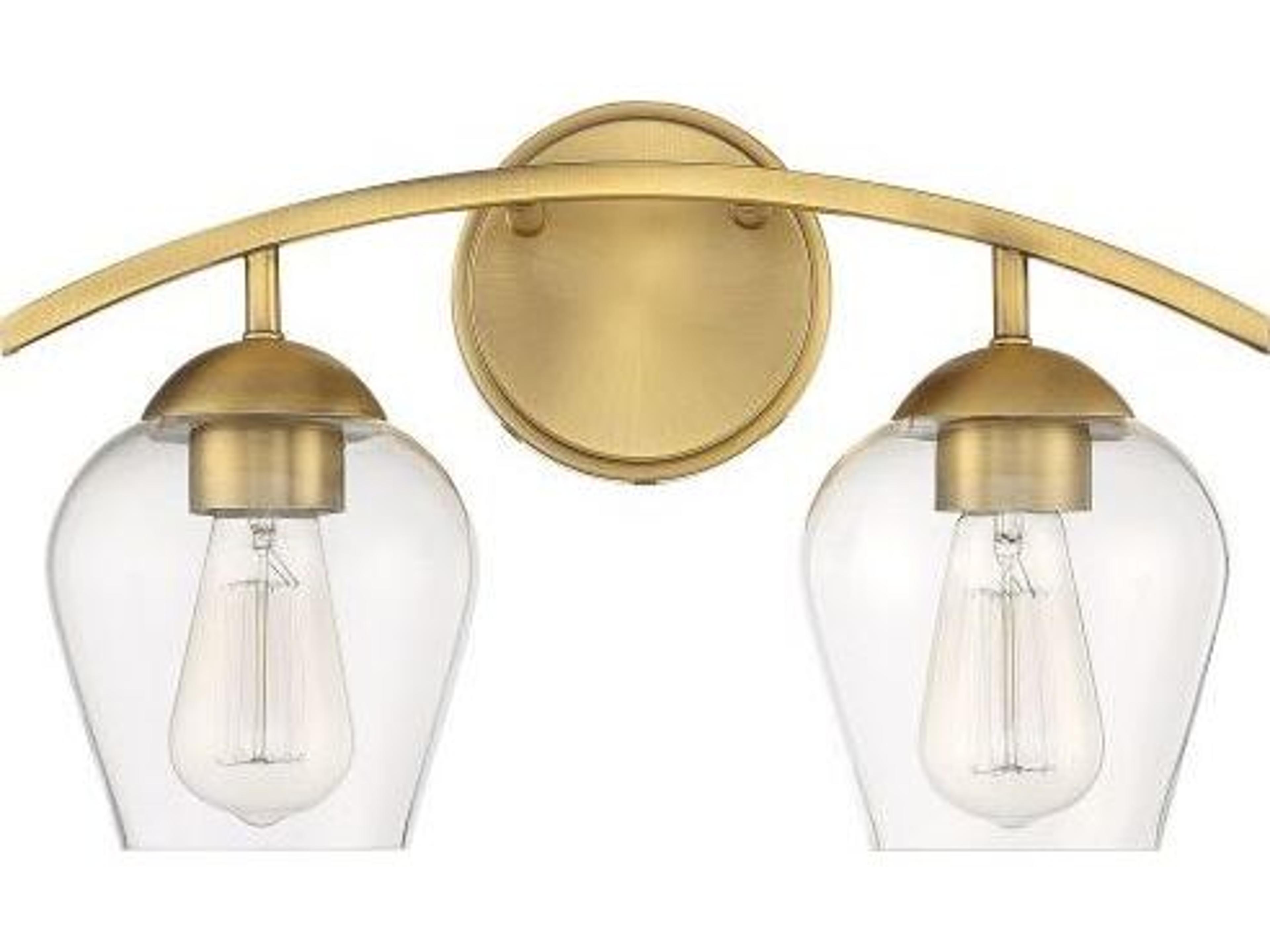 Savoy House Meridian 2-Light Natural Brass Glass Vanity Light