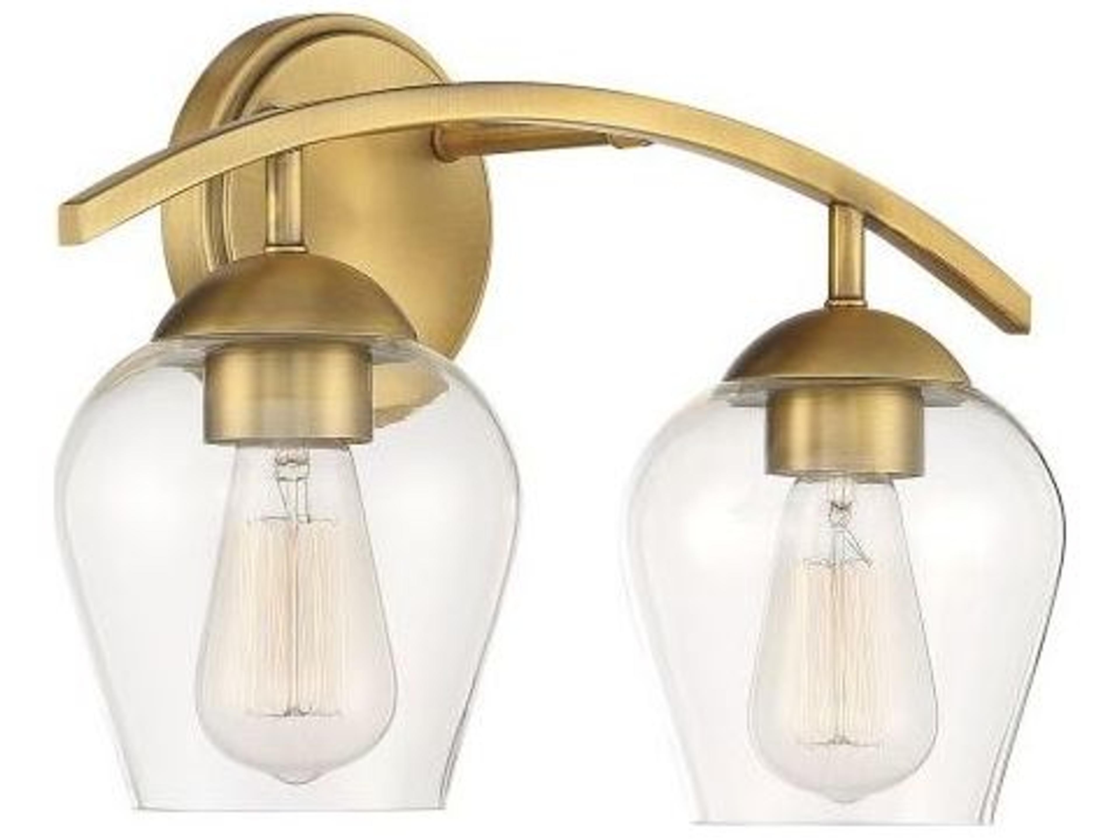 Savoy House Meridian 2-Light Natural Brass Glass Vanity Light