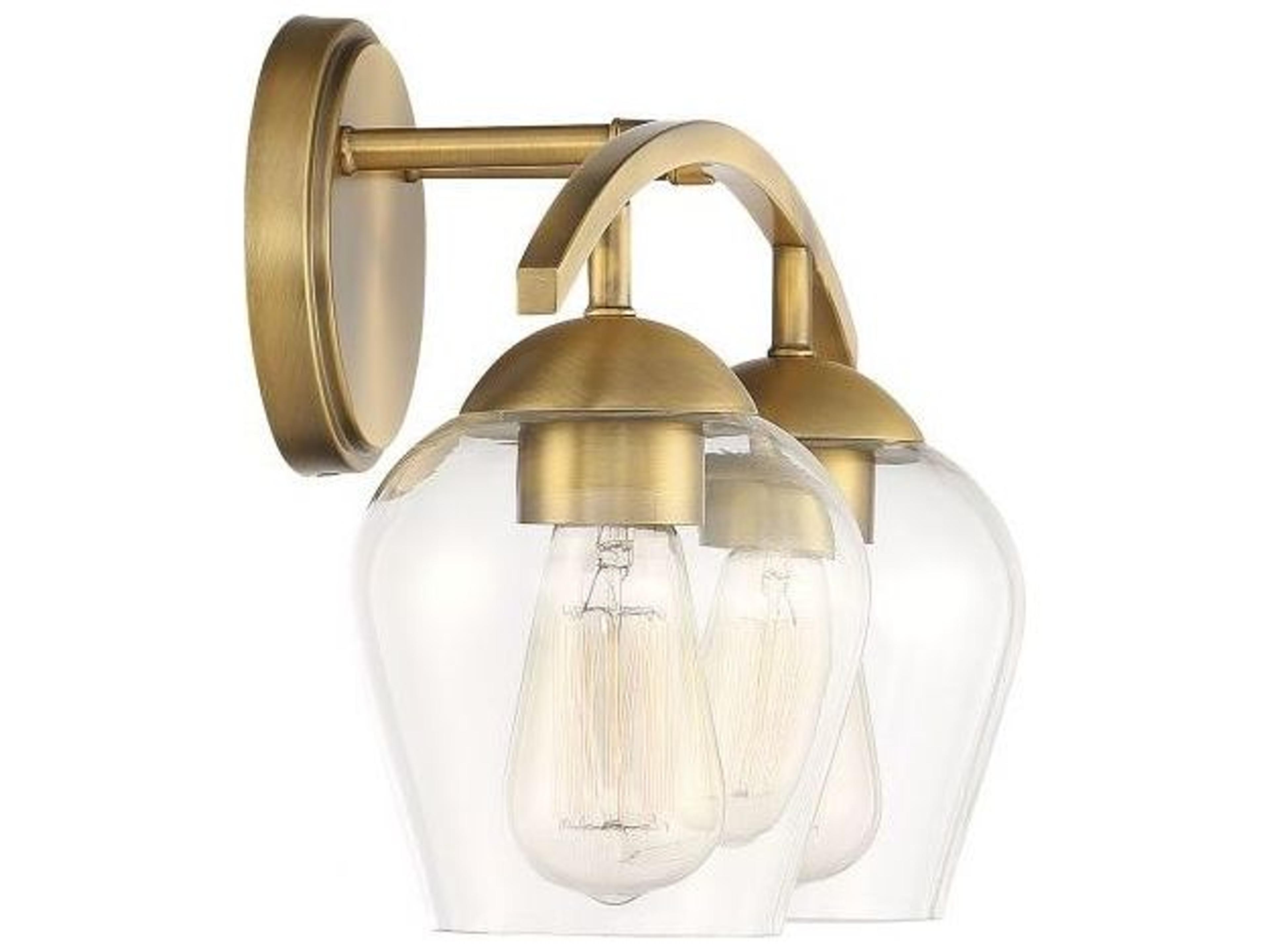 Savoy House Meridian 2-Light Natural Brass Glass Vanity Light