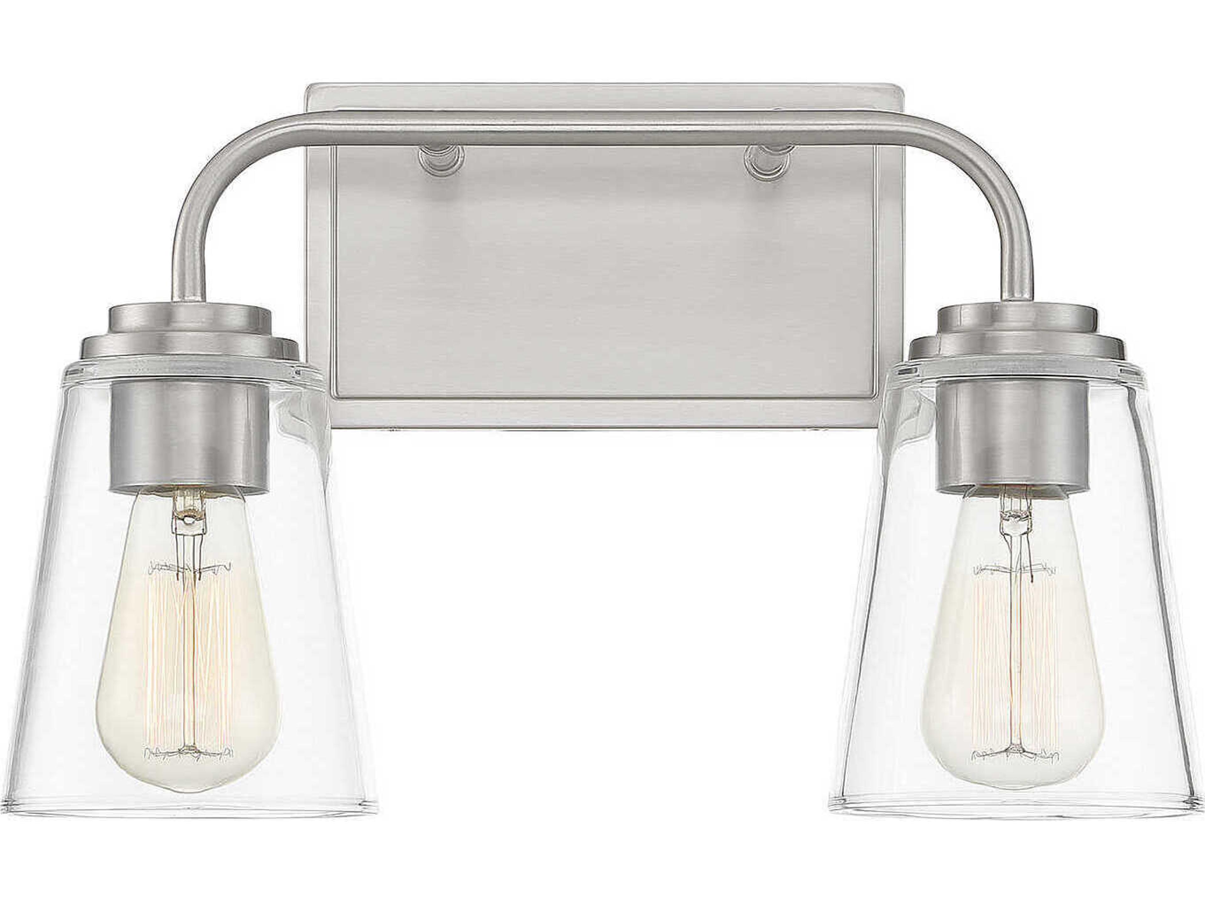 Meridian 2-Light Brushed Nickel Glass Vanity Light