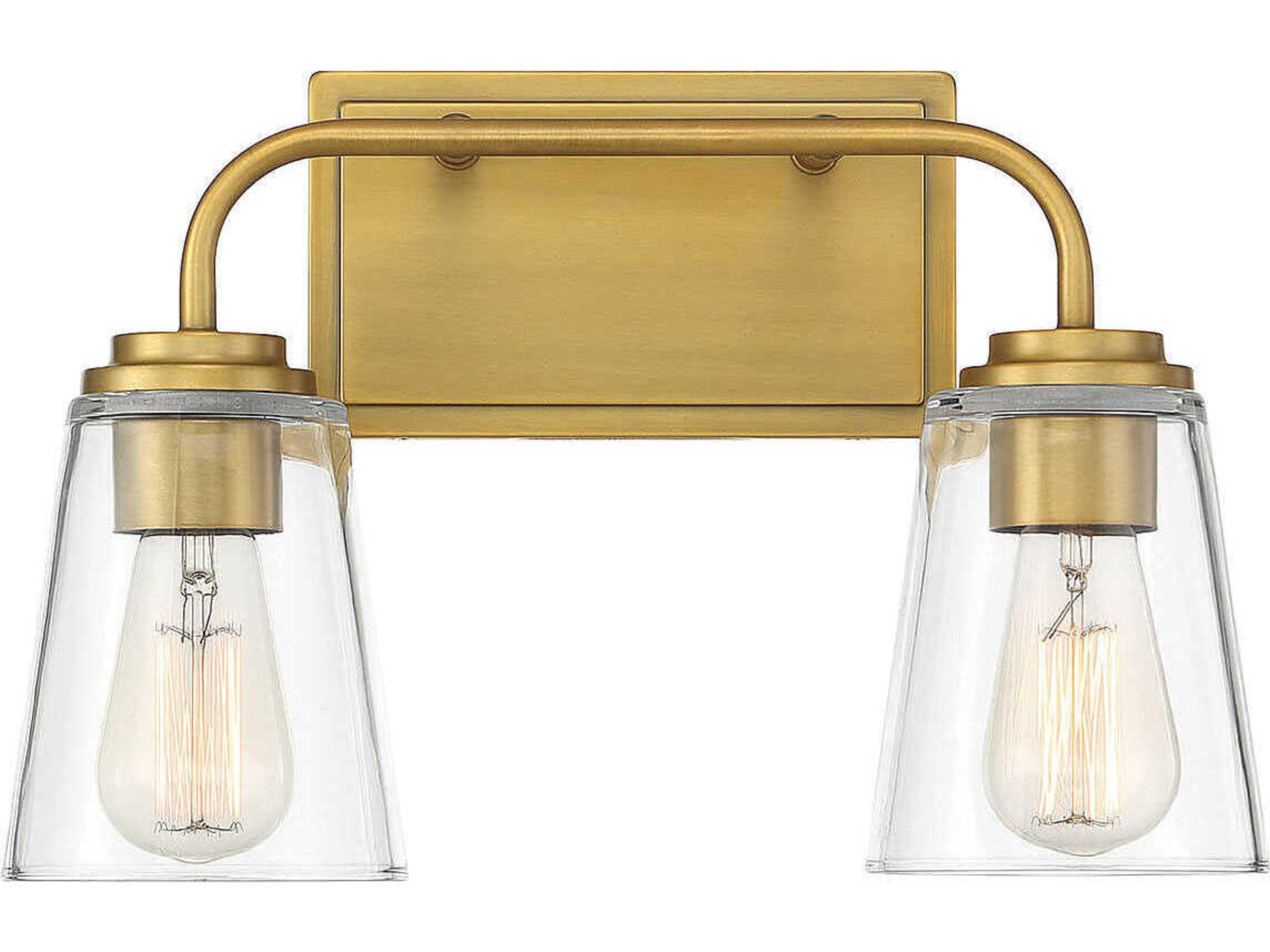 Meridian 2-Light Natural Brass Glass Vanity Light
