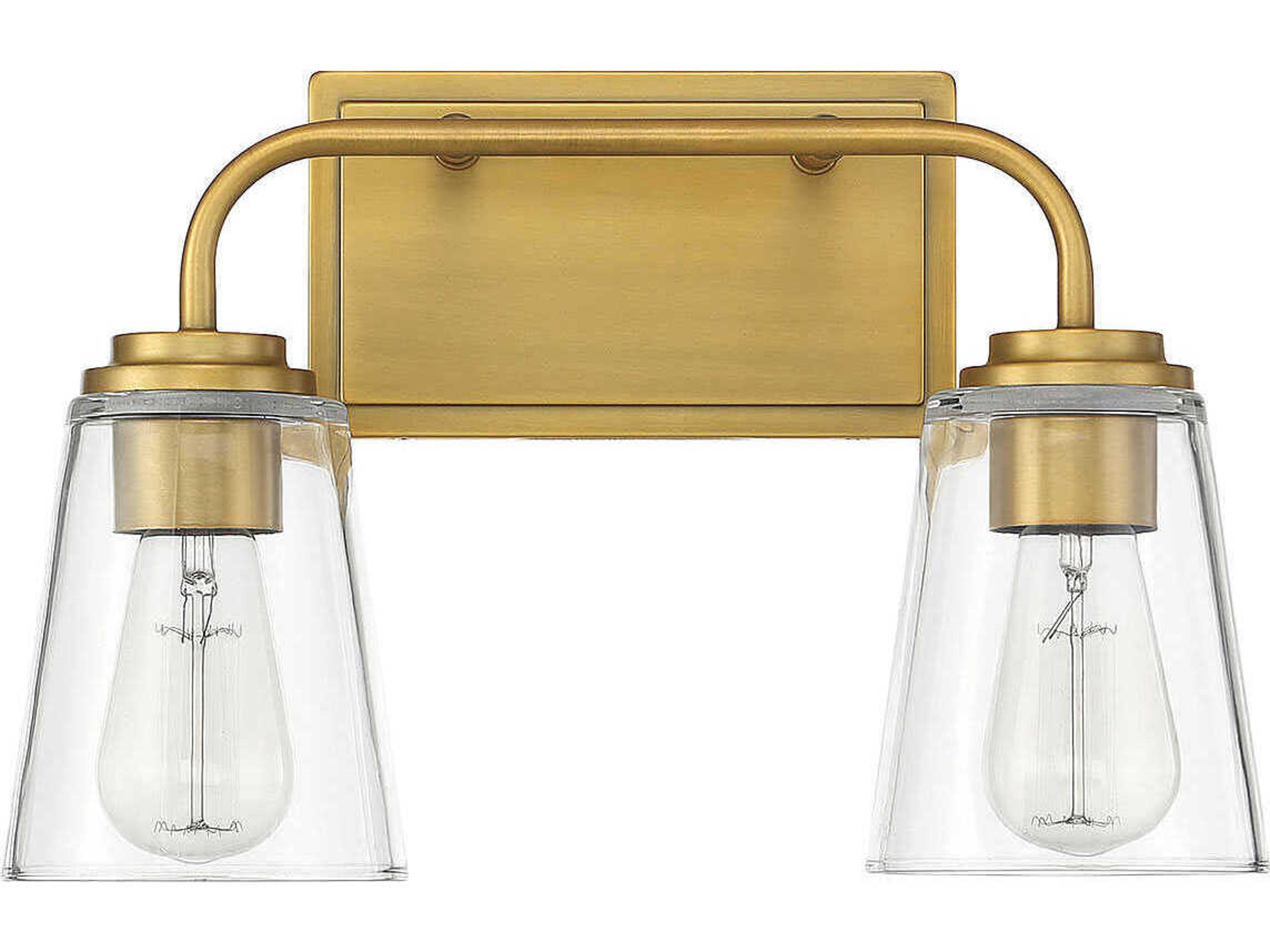 Savoy House Meridian 2-Light Natural Brass Glass Vanity Light