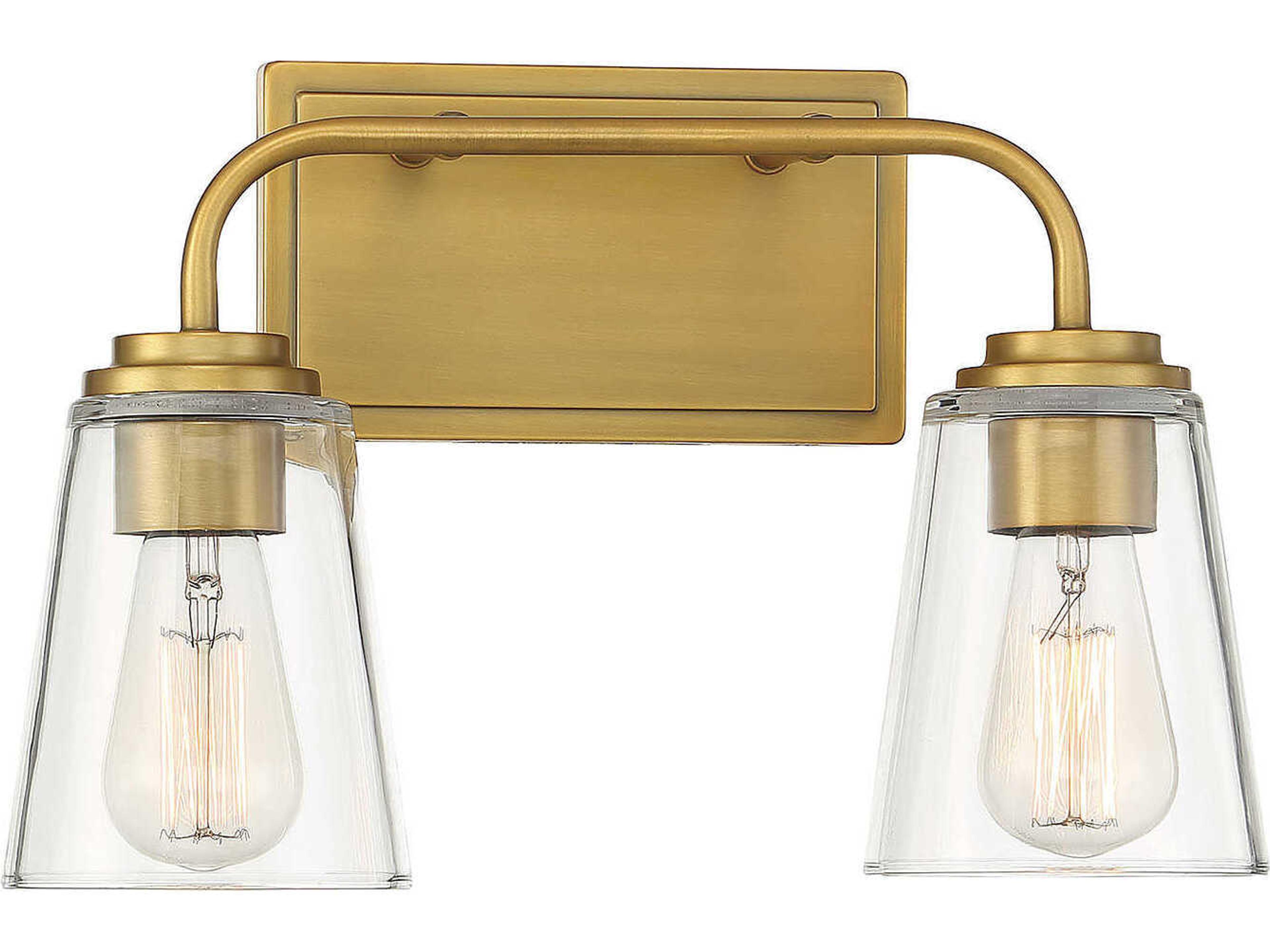 Savoy House Meridian 2-Light Natural Brass Glass Vanity Light