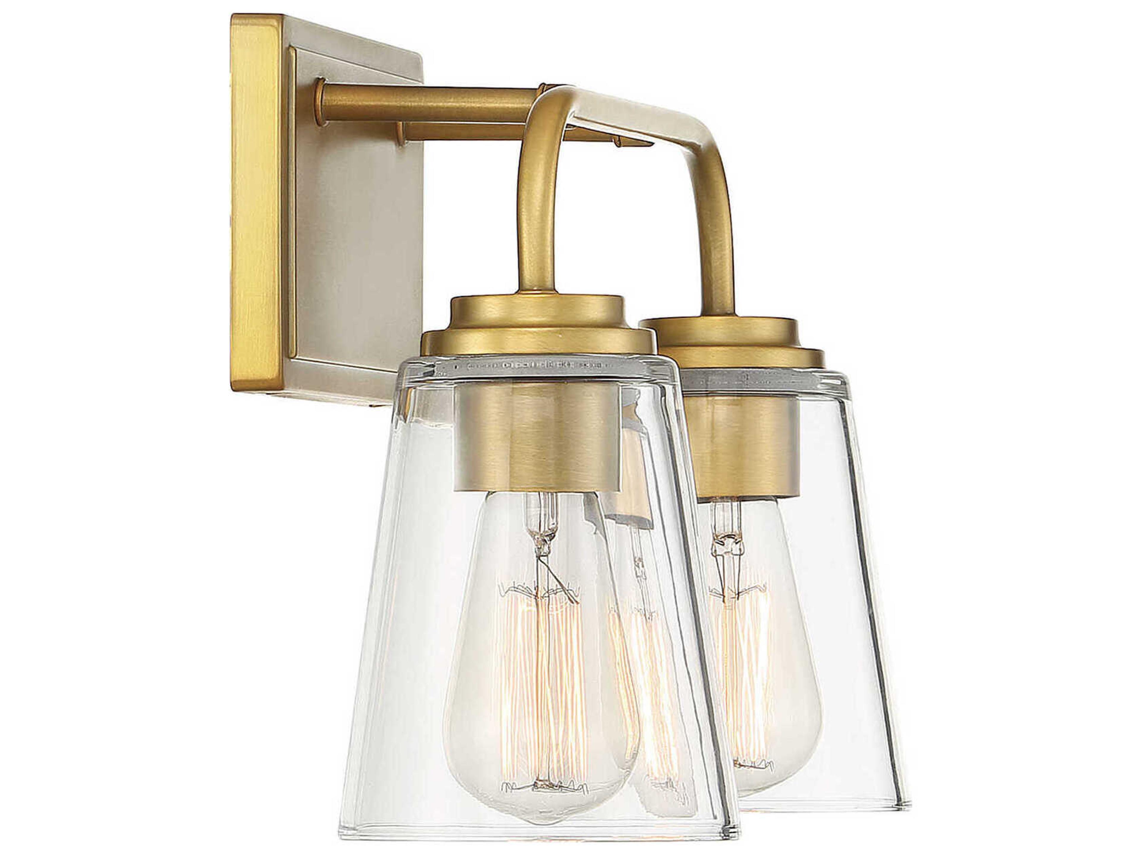 Savoy House Meridian 2-Light Natural Brass Glass Vanity Light