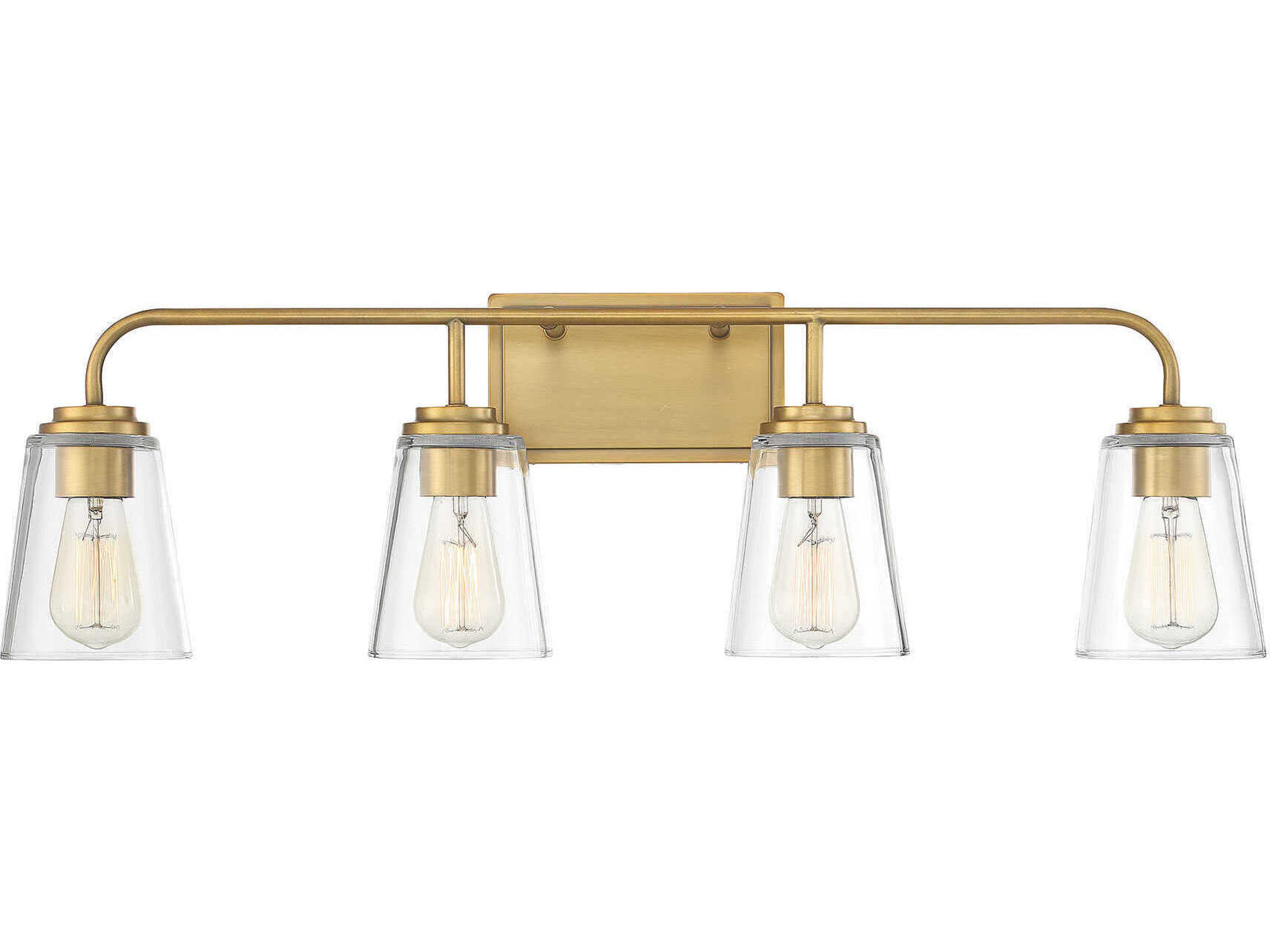 Meridian 4-Light Natural Brass Glass Vanity Light