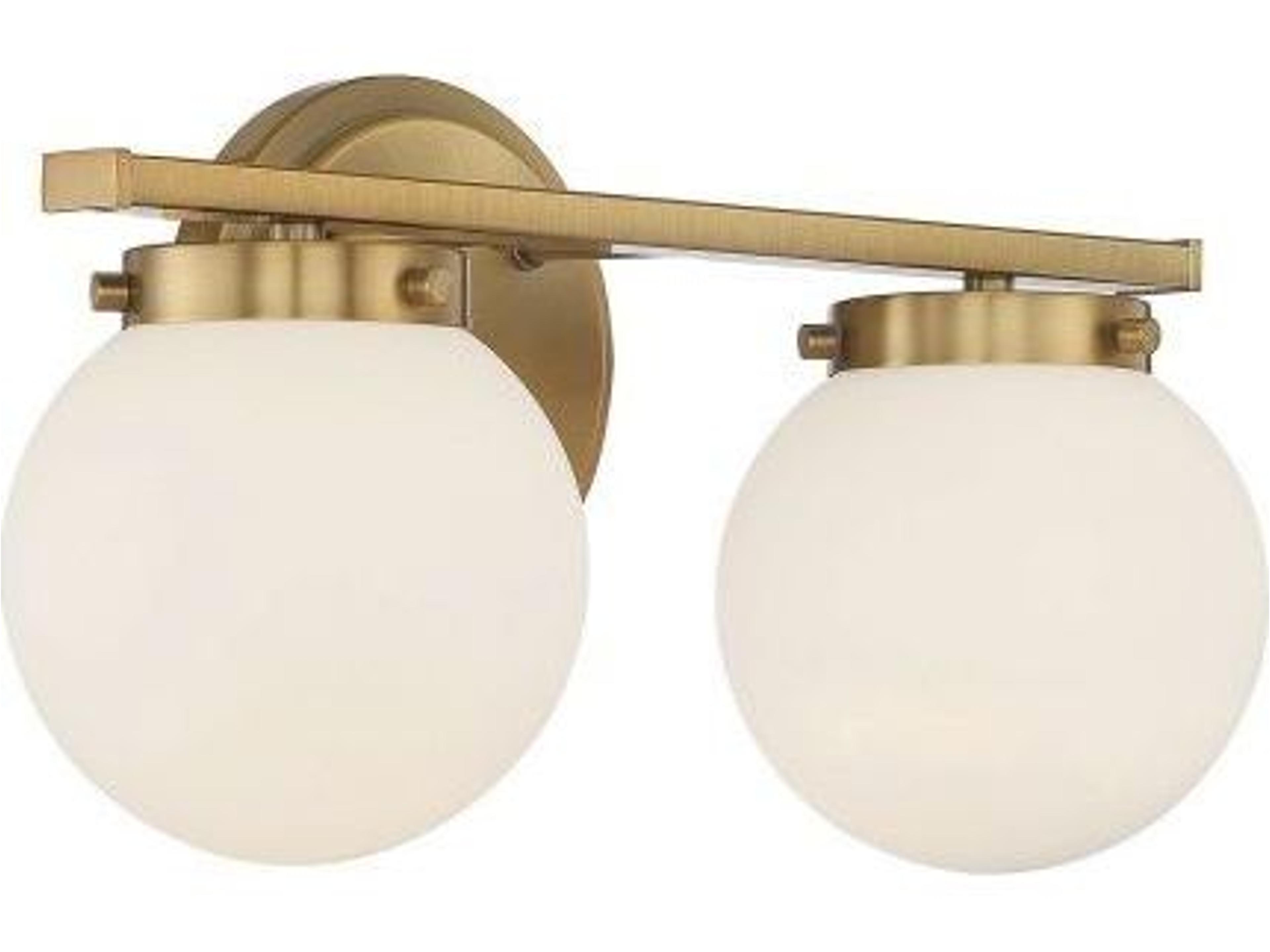 Savoy House Meridian 2-Light Natural Brass Glass Vanity Light