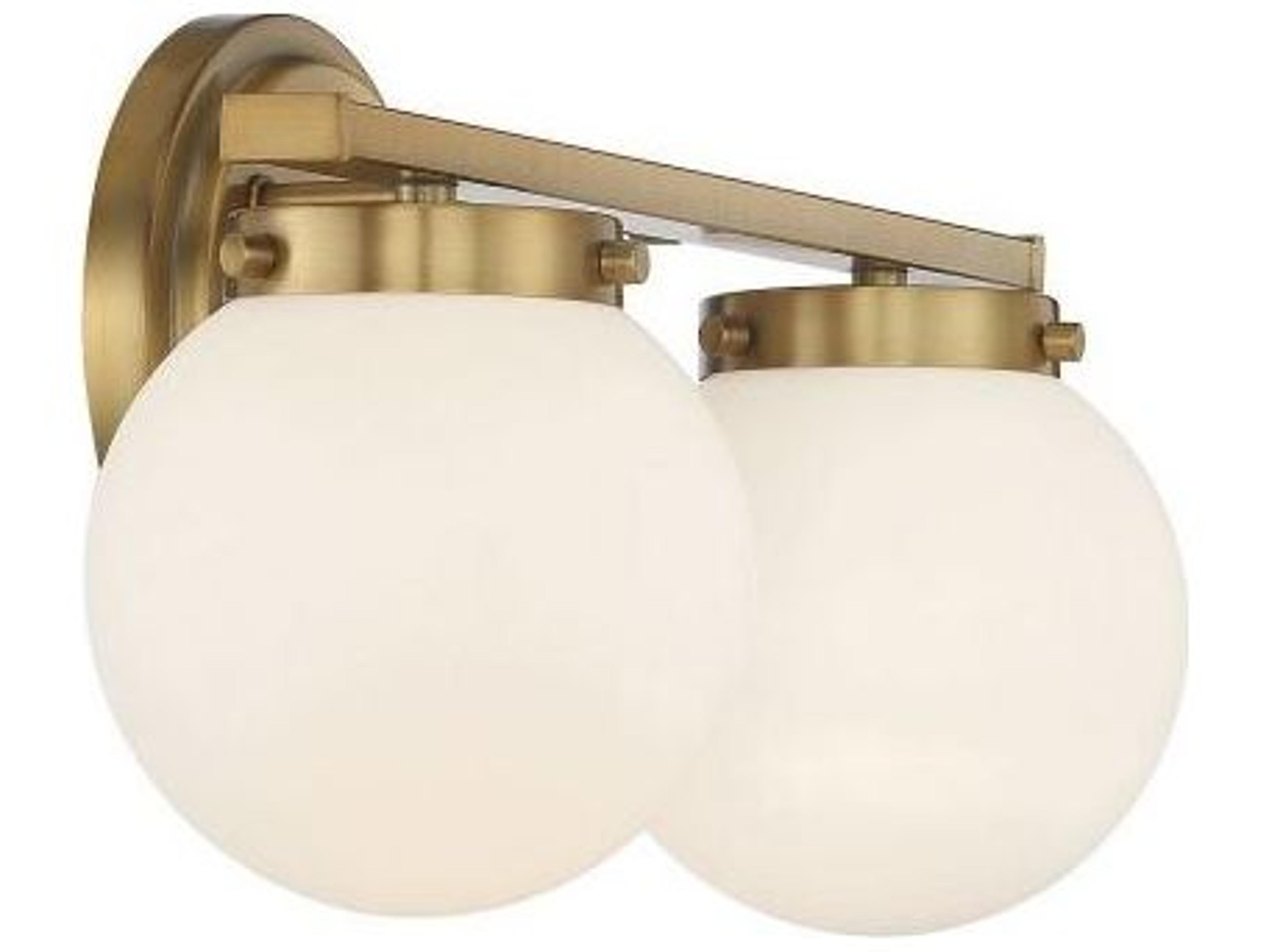 Savoy House Meridian 2-Light Natural Brass Glass Vanity Light