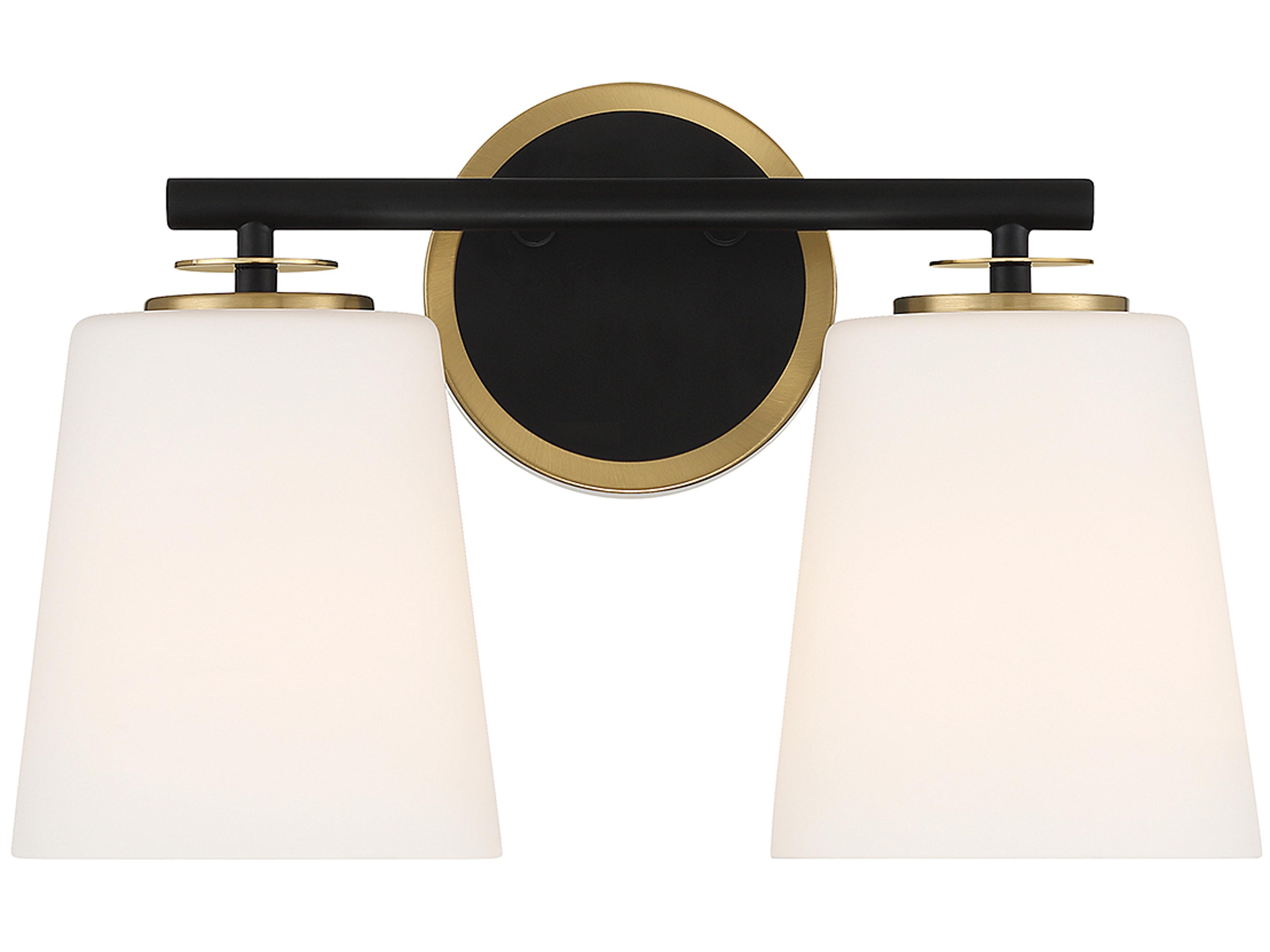 Meridian 2-Light Matte Black Natural Brass Glass Vanity Light