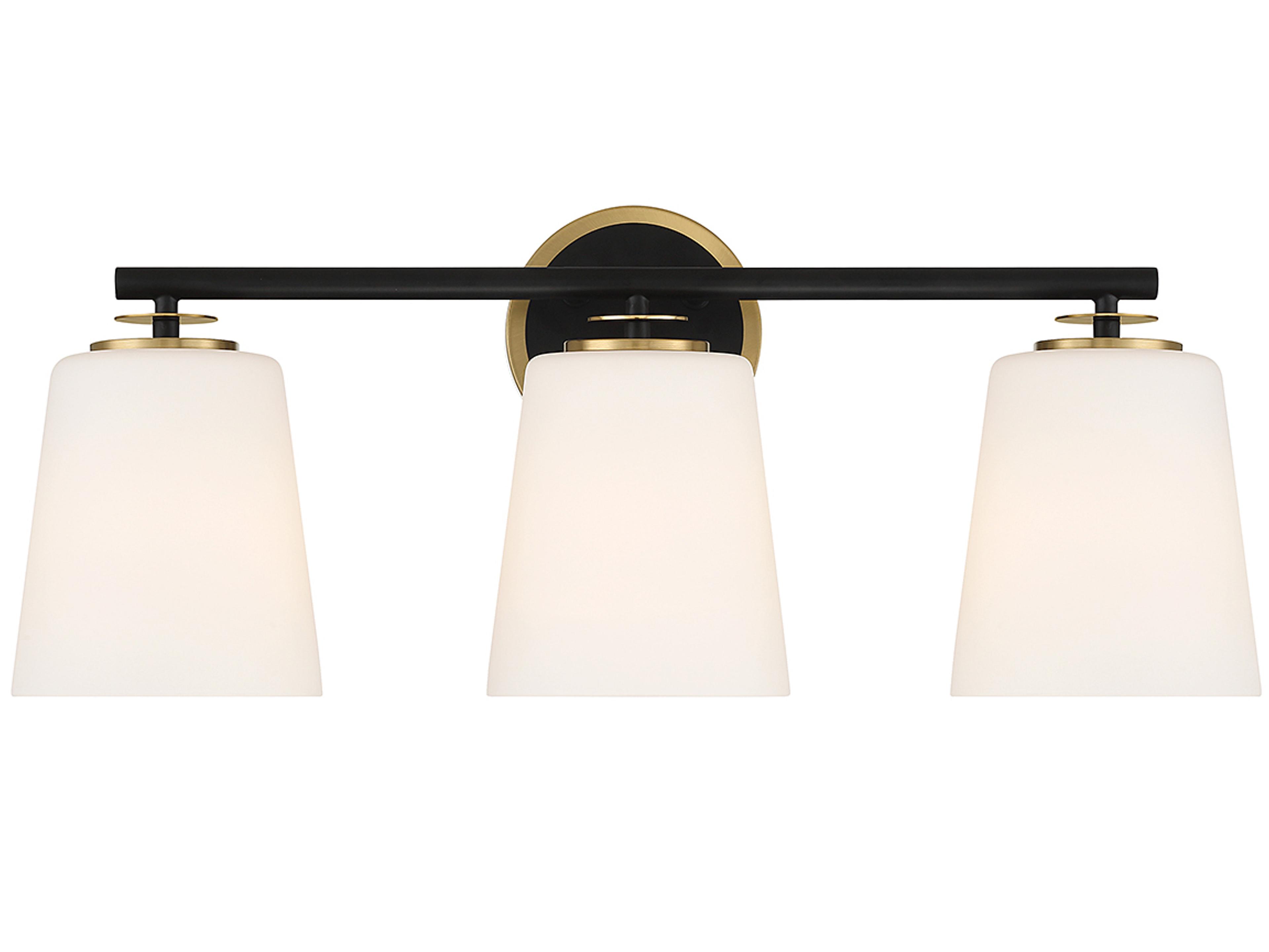 Meridian 3-Light Matte Black Natural Brass Glass Vanity Light