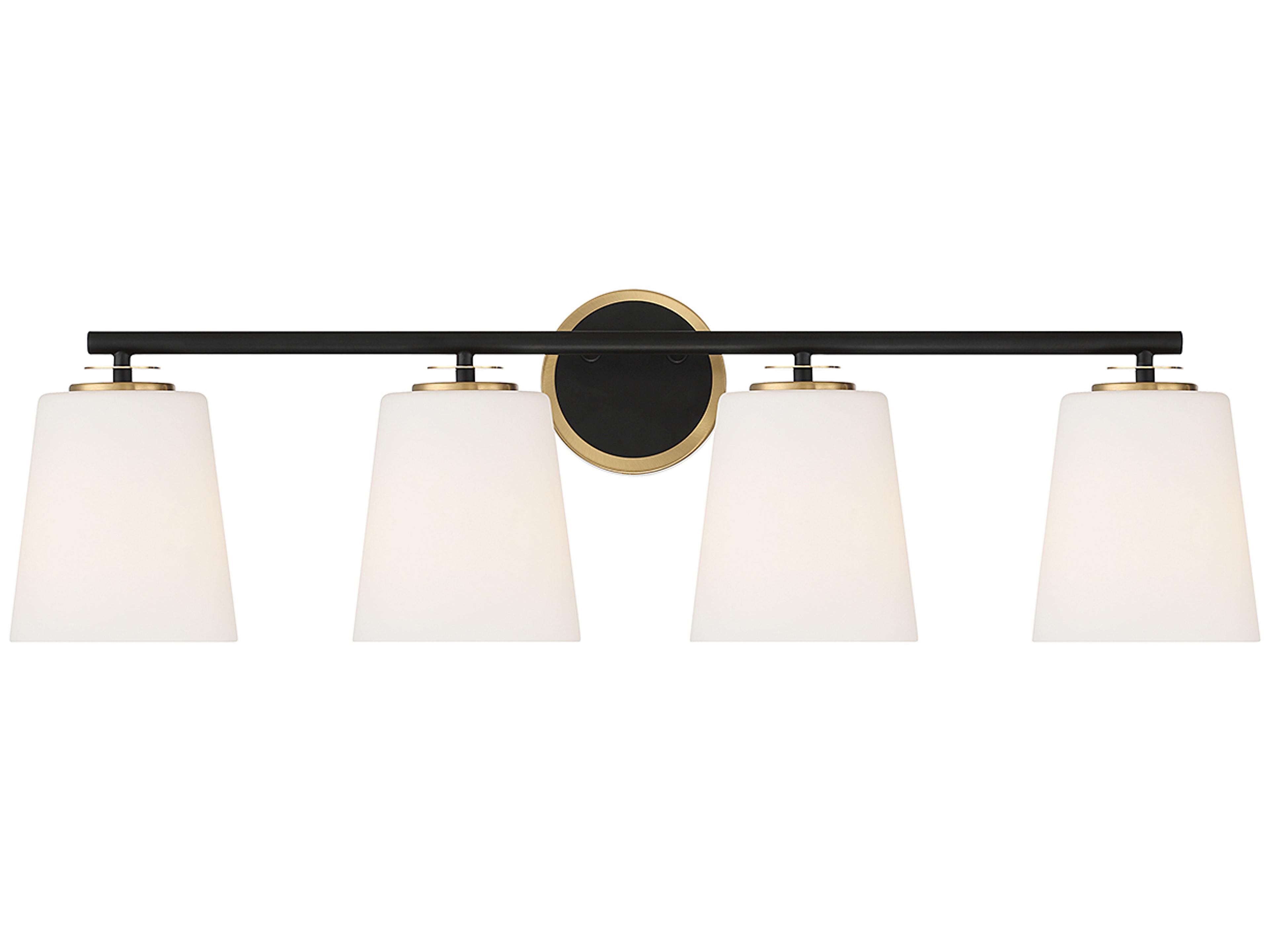 Meridian 4-Light Matte Black Natural Brass Glass Vanity Light