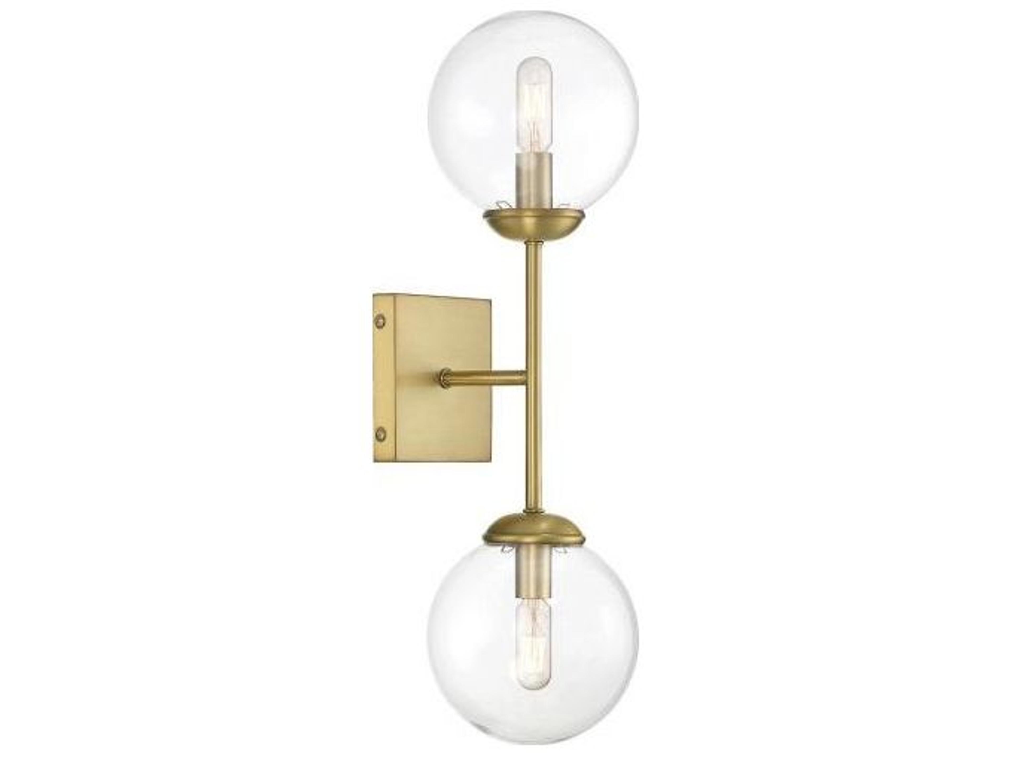 Savoy House Meridian 2-Light Natural Brass Glass Wall Sconce