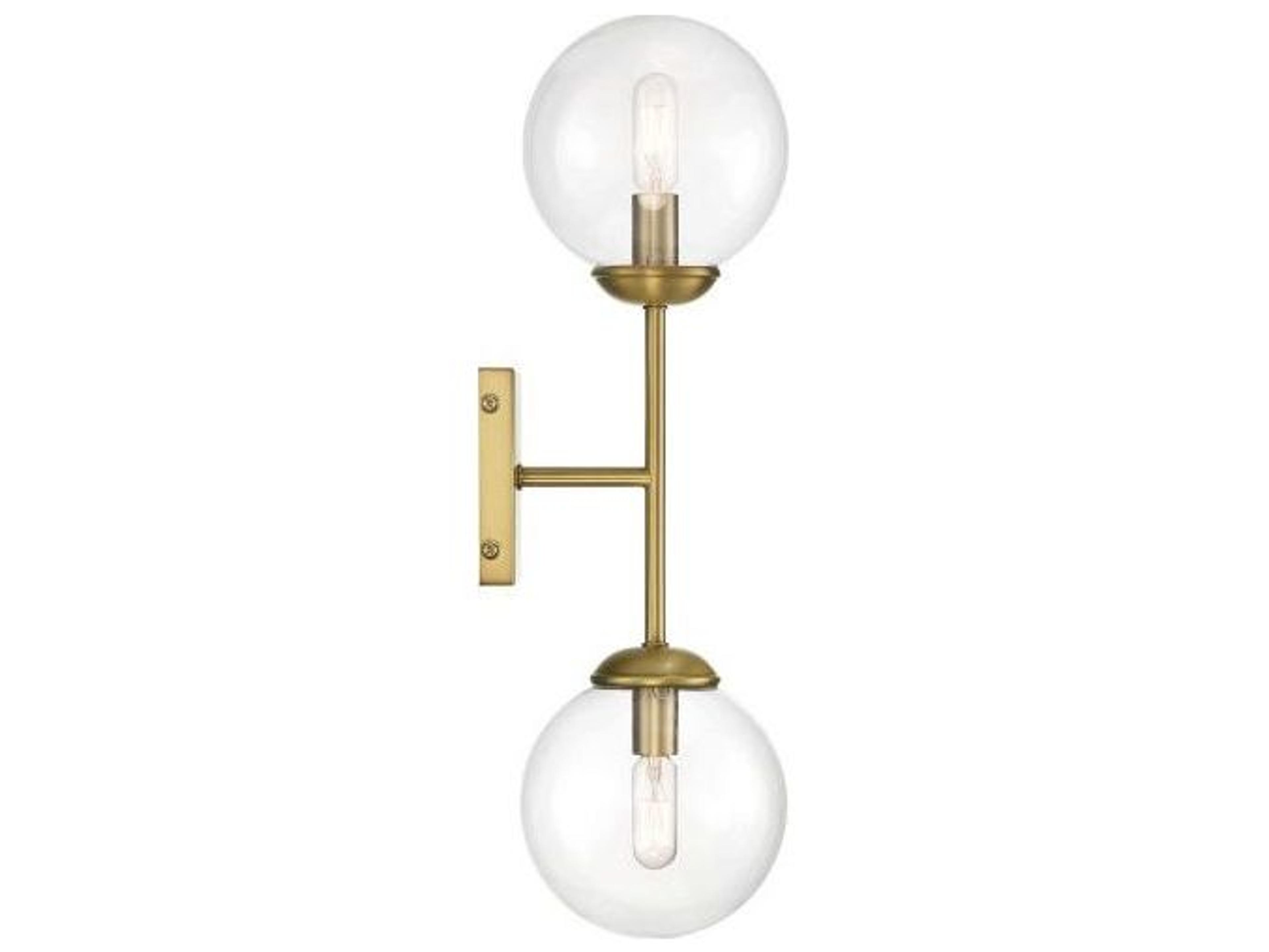 Savoy House Meridian 2-Light Natural Brass Glass Wall Sconce