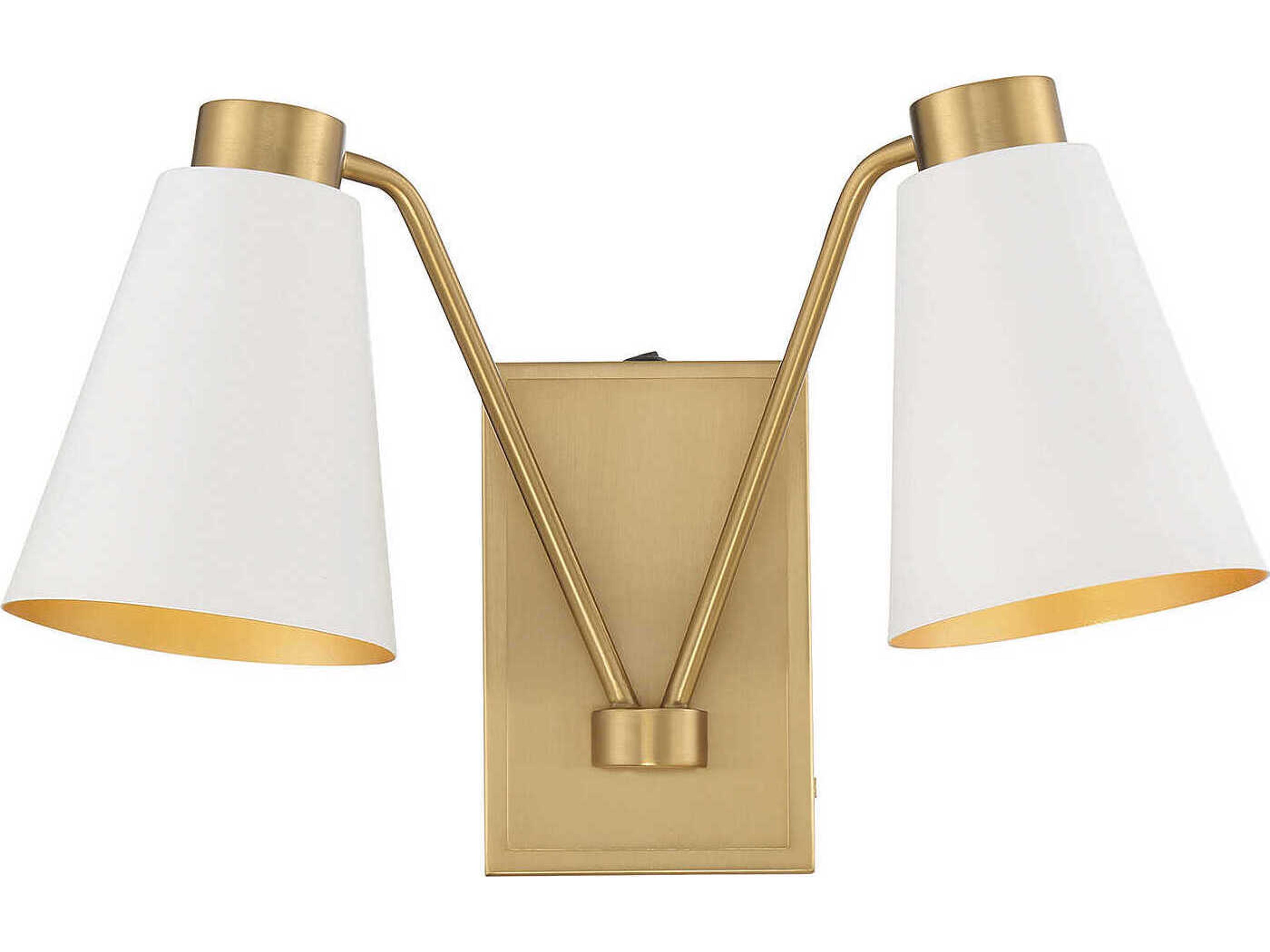 Meridian 2-Light White Natural Brass Wall Sconce