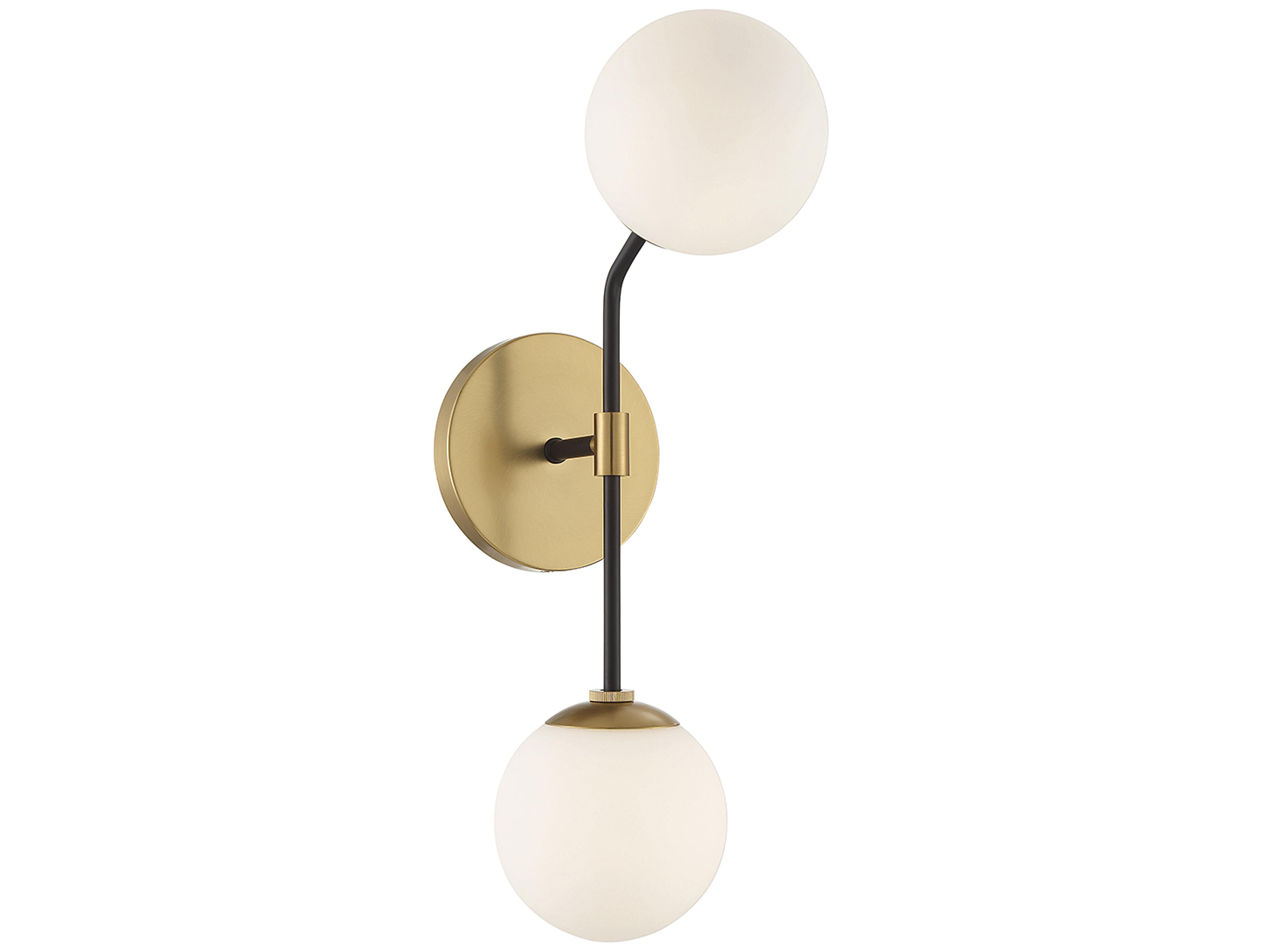 Meridian 2-Light Matte Black Natural Brass Glass Wall Sconce