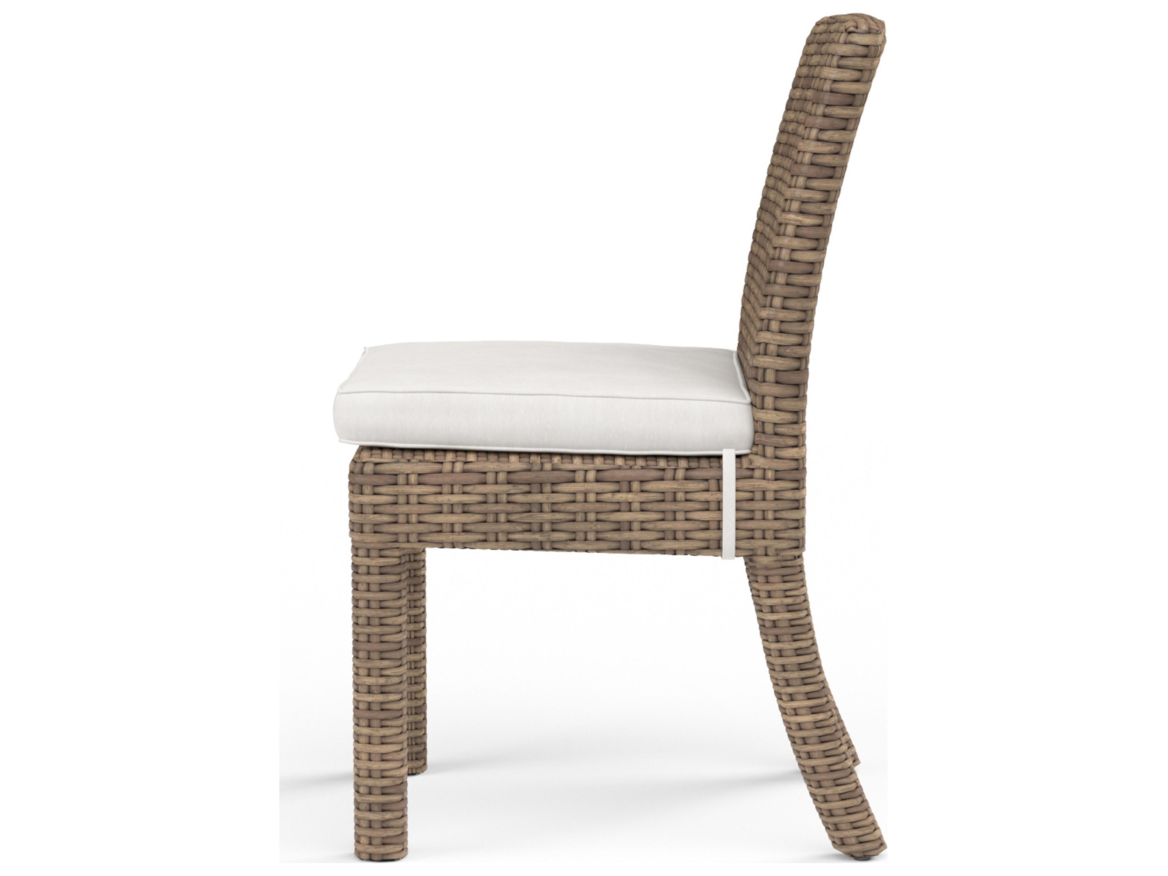 Sunset West Havana Wicker Armless Outdoor Patio Dining Chair in Canvas Flax