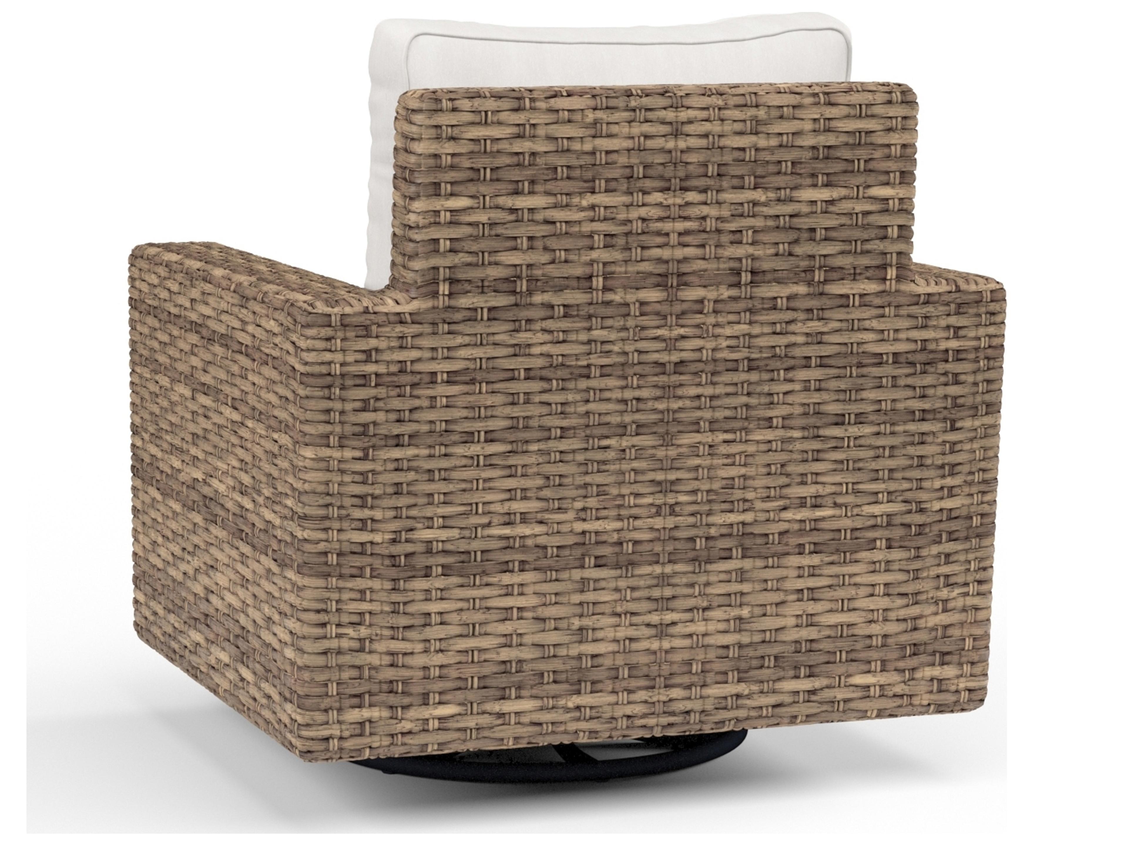 Sunset West Havana Wicker Swivel Lounge Outdoor Rocker in Canvas Flax