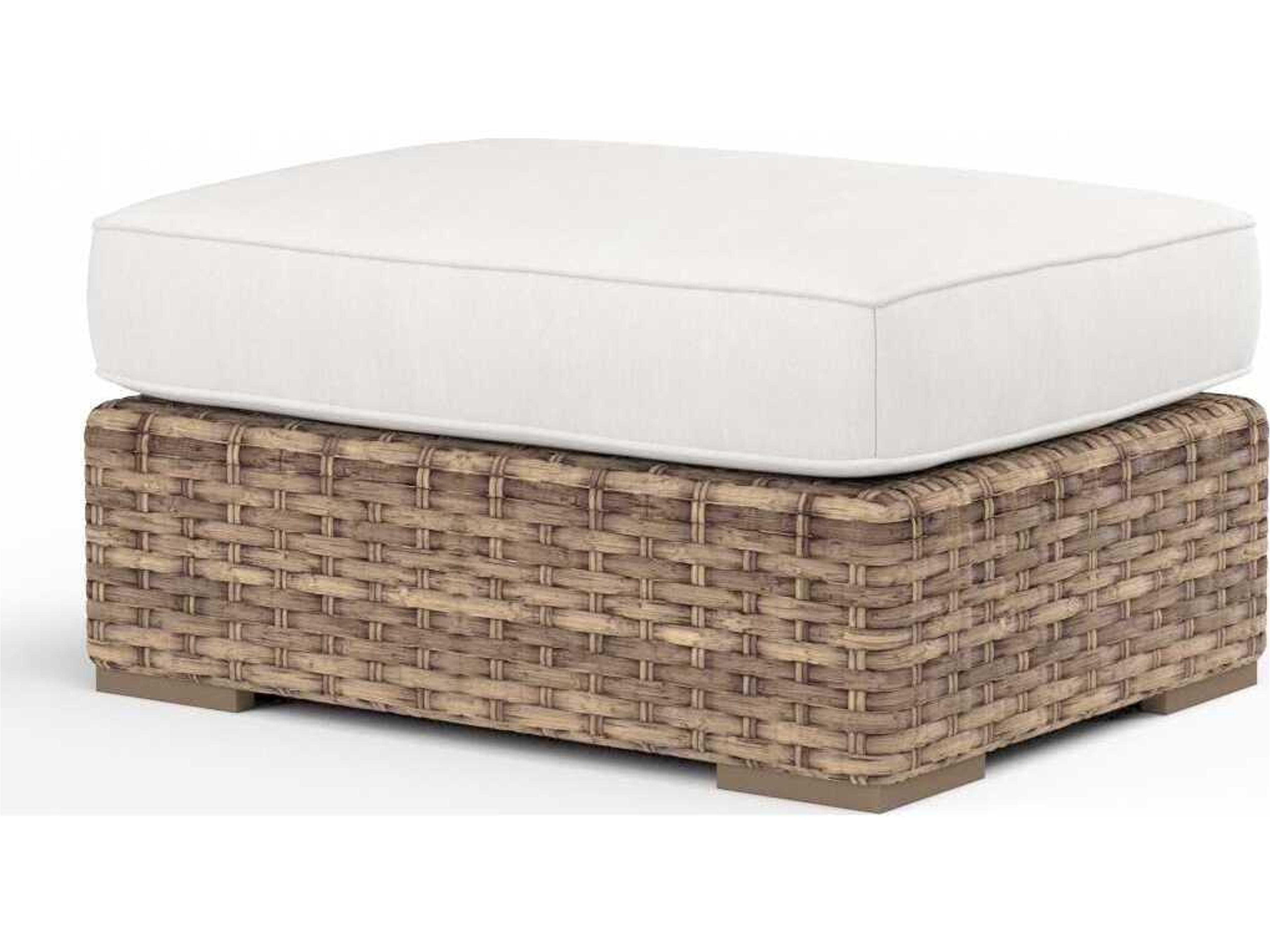 Havana Medium Wood Wicker Cushion Ottoman