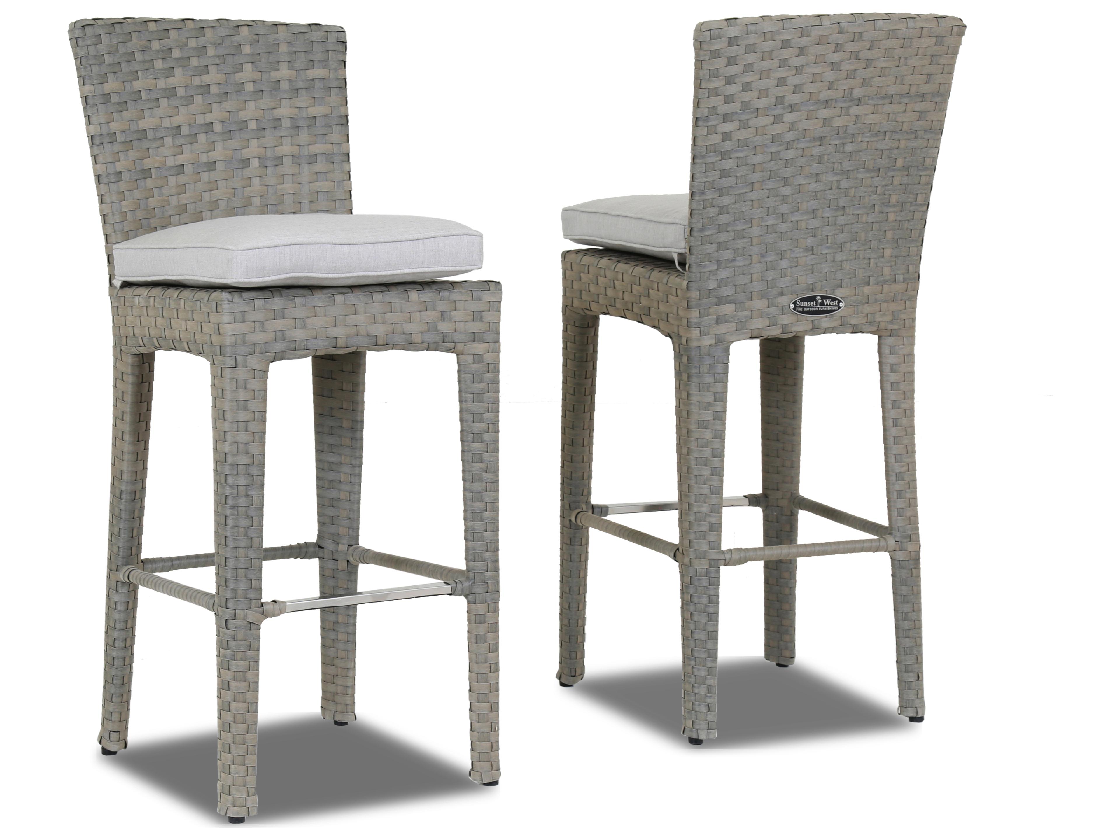 Majorca Wicker Outdoor Patio Bar Stool in Cast Silver