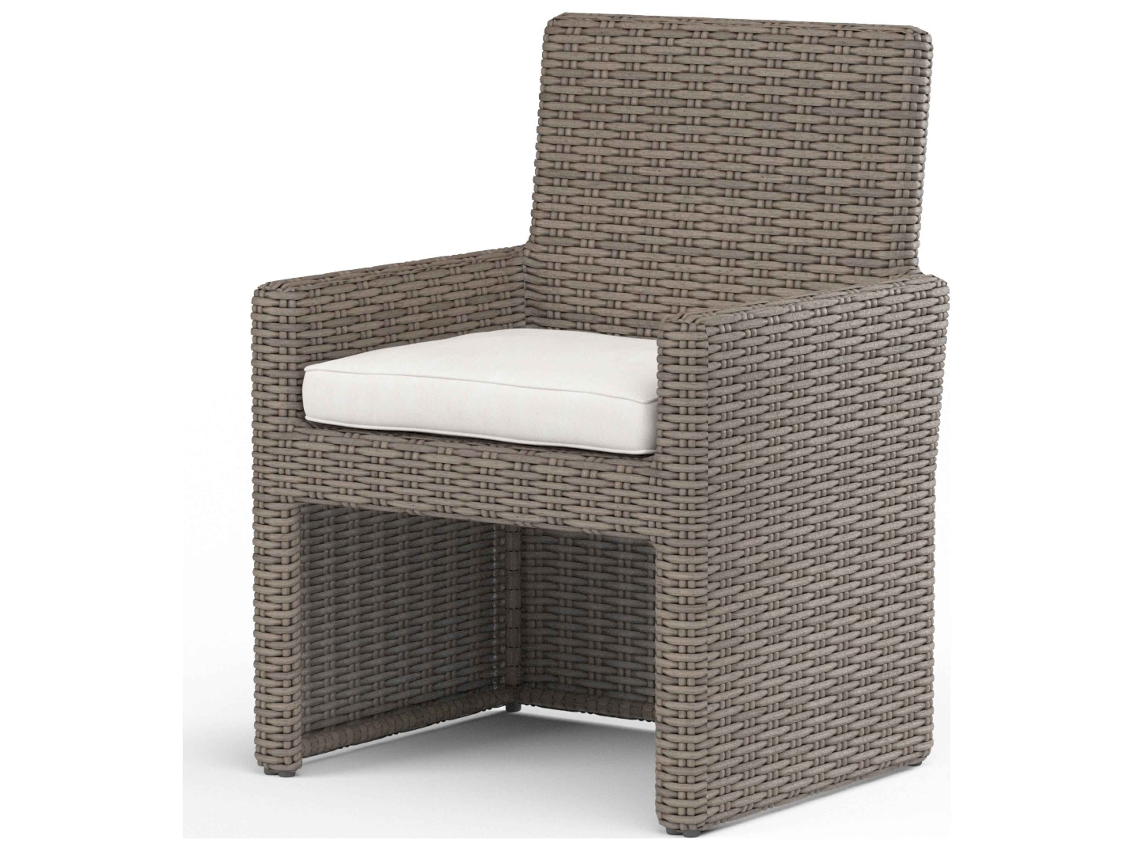 Sunset West Coronado Wicker Driftwood Patio Dining Chair in Canvas Flax with Self Welt