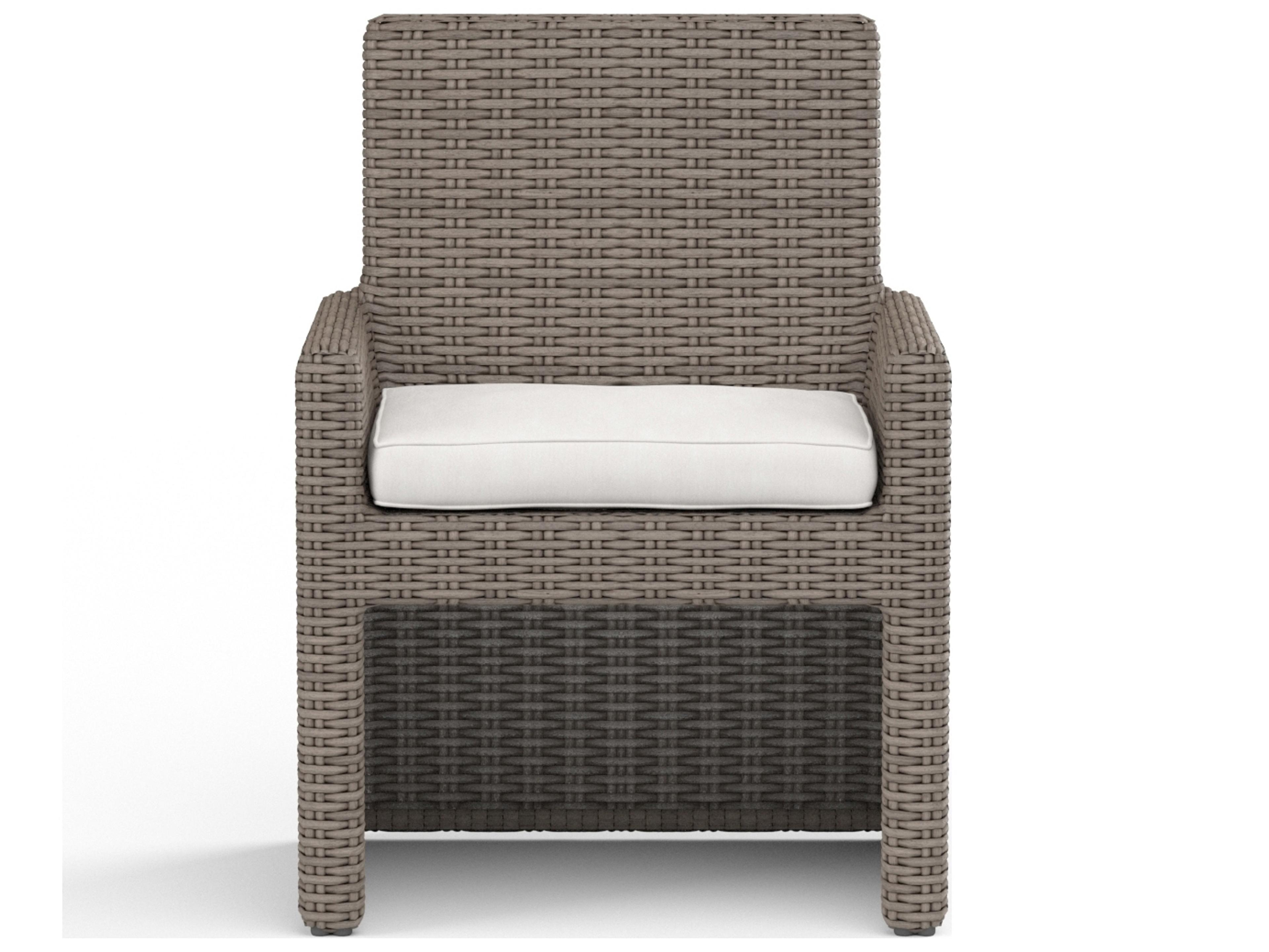 Sunset West Coronado Wicker Driftwood Patio Dining Chair in Canvas Flax with Self Welt