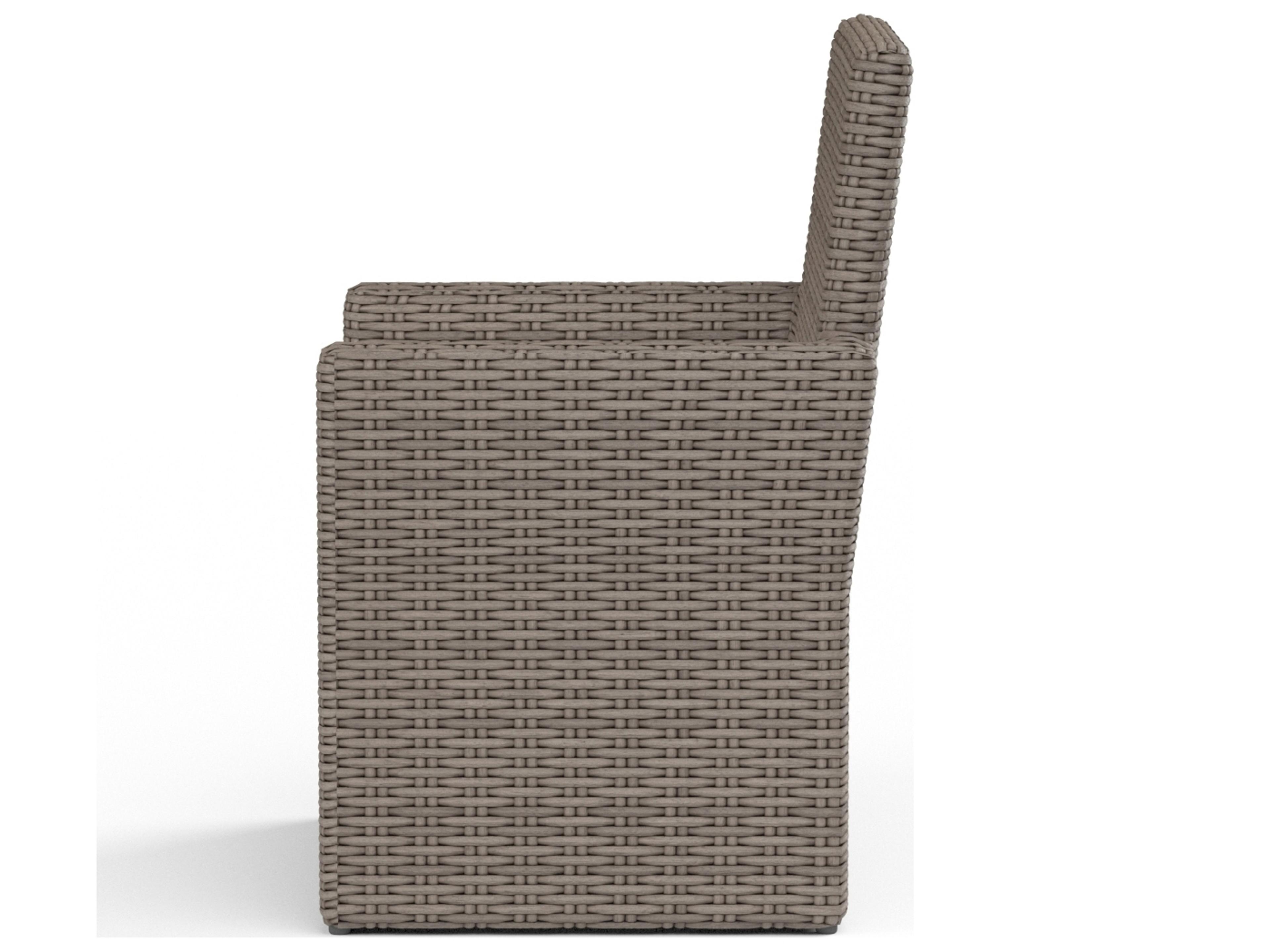 Sunset West Coronado Wicker Driftwood Patio Dining Chair in Canvas Flax with Self Welt