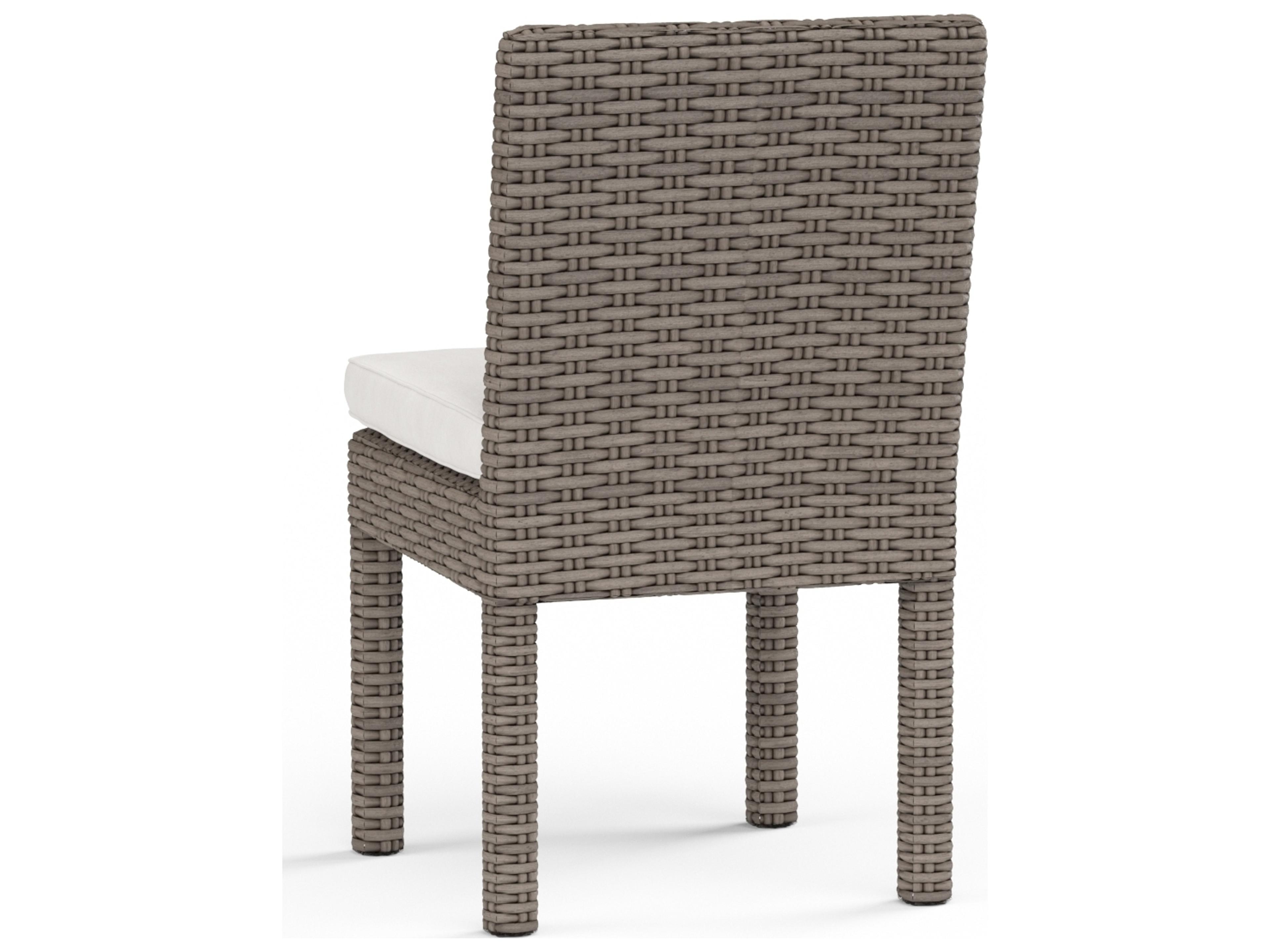 Sunset West Coronado Wicker Driftwood Patio Dining Side Chair in Canvas Flax with Self Welt