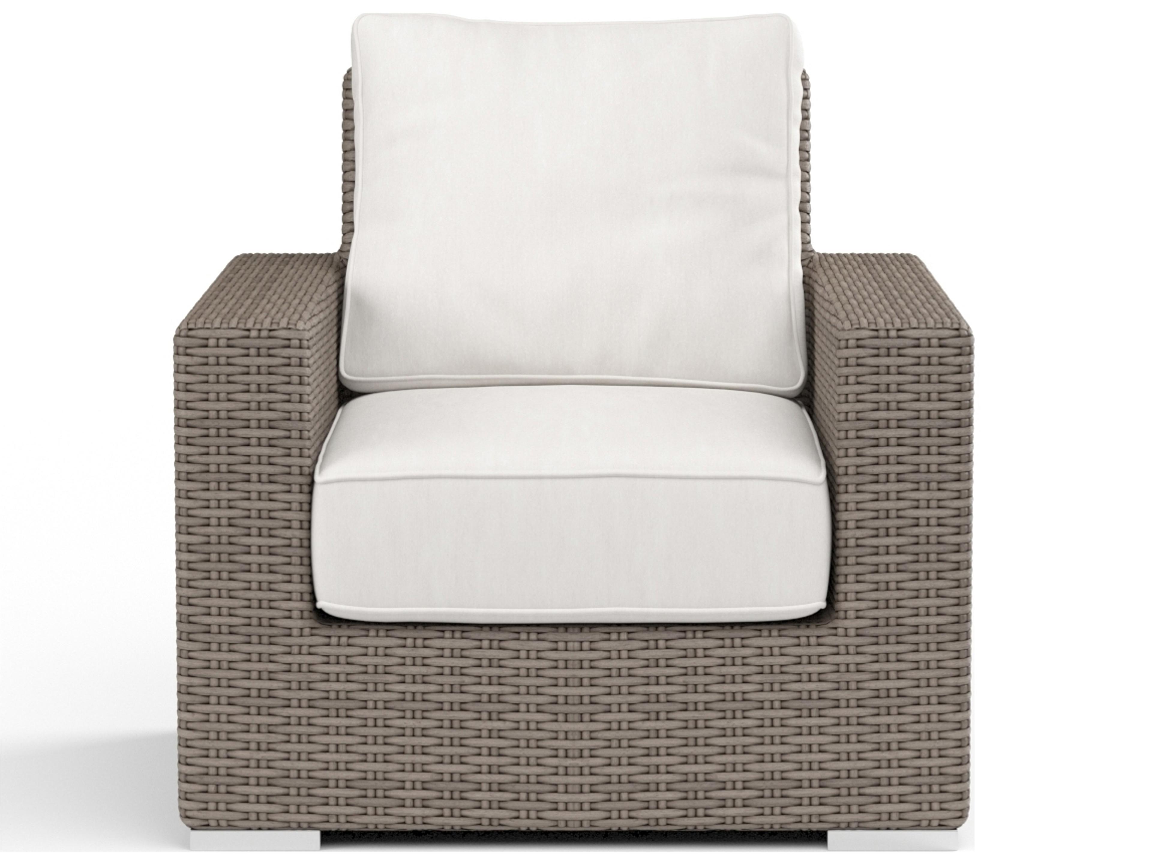 Sunset West Coronado Wicker Driftwood Outdoor Patio Lounge Chair in Canvas Flax with Self Welt