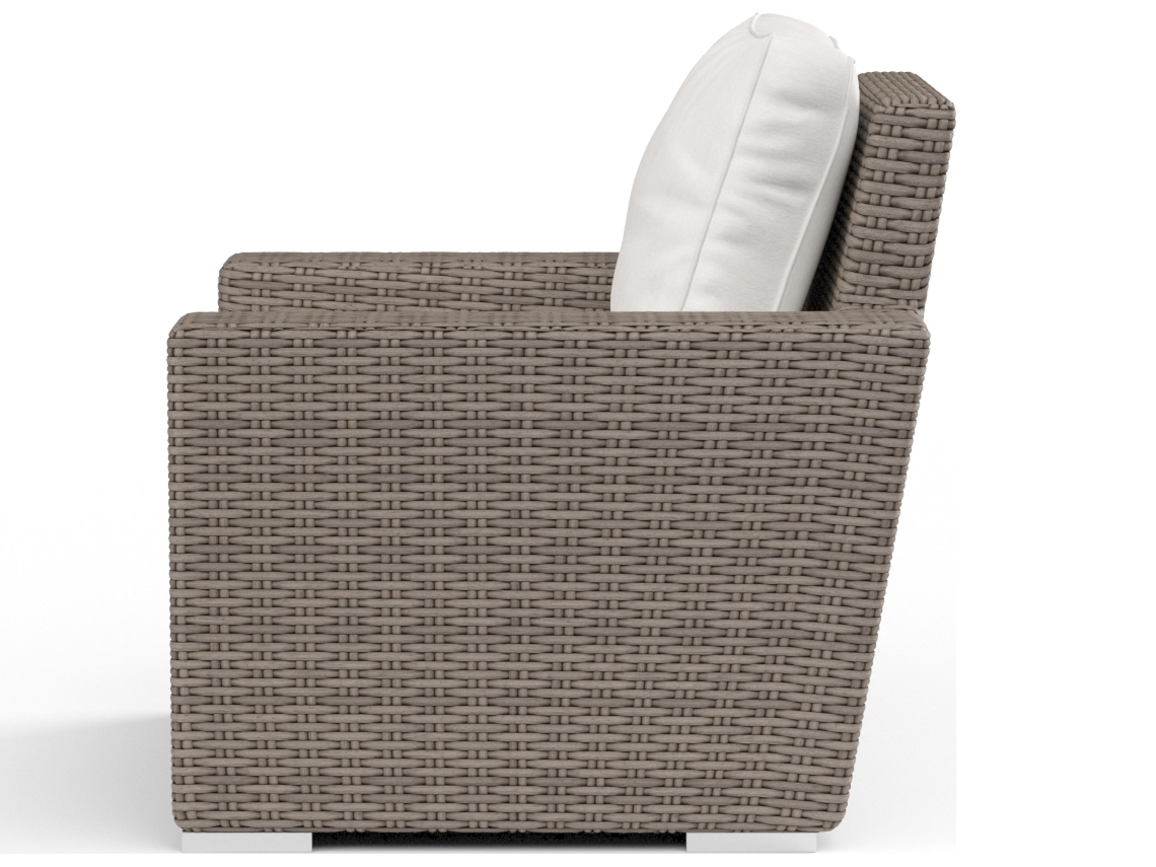 Sunset West Coronado Wicker Driftwood Outdoor Patio Lounge Chair in Canvas Flax with Self Welt