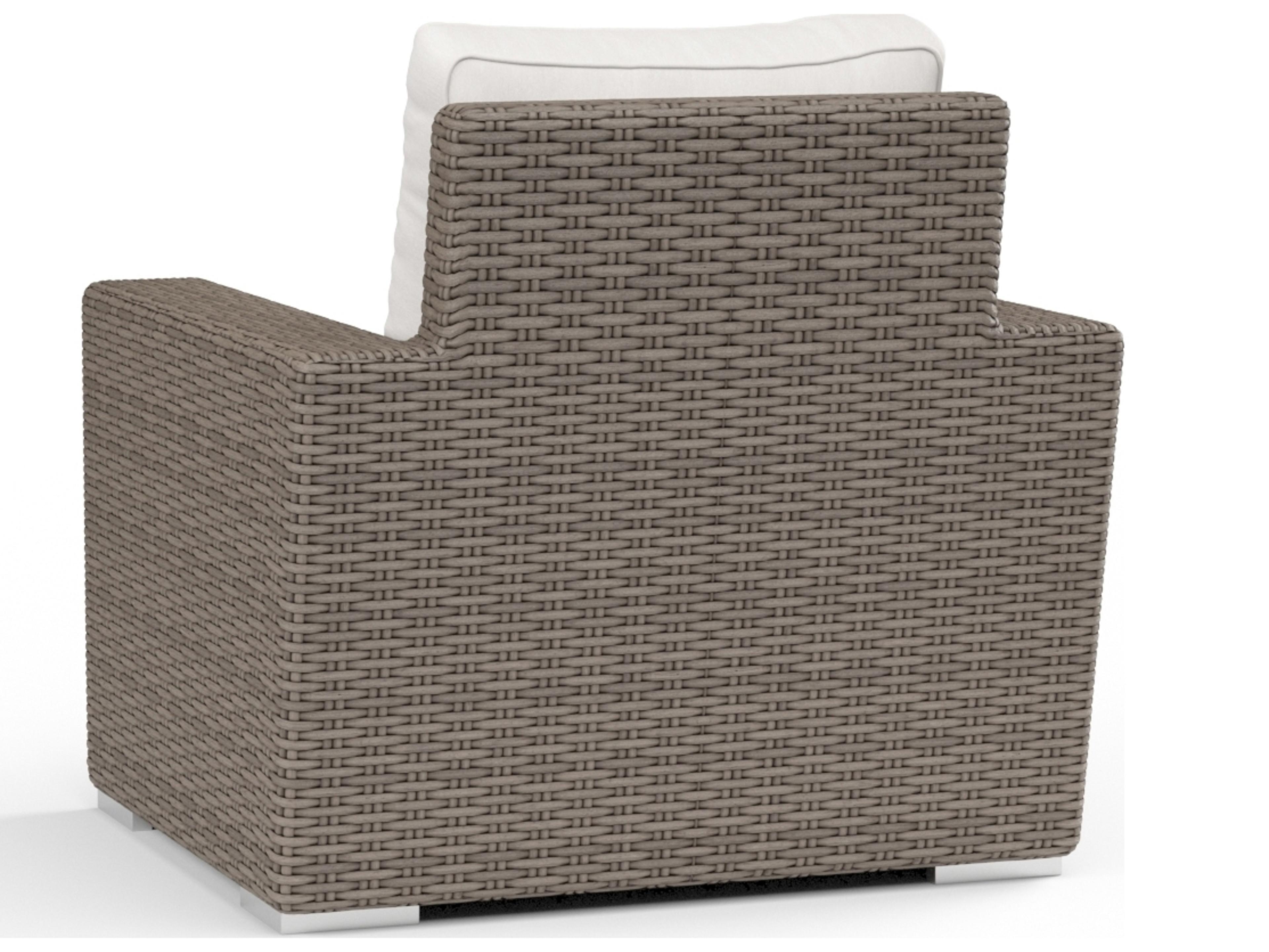 Sunset West Coronado Wicker Driftwood Outdoor Patio Lounge Chair in Canvas Flax with Self Welt