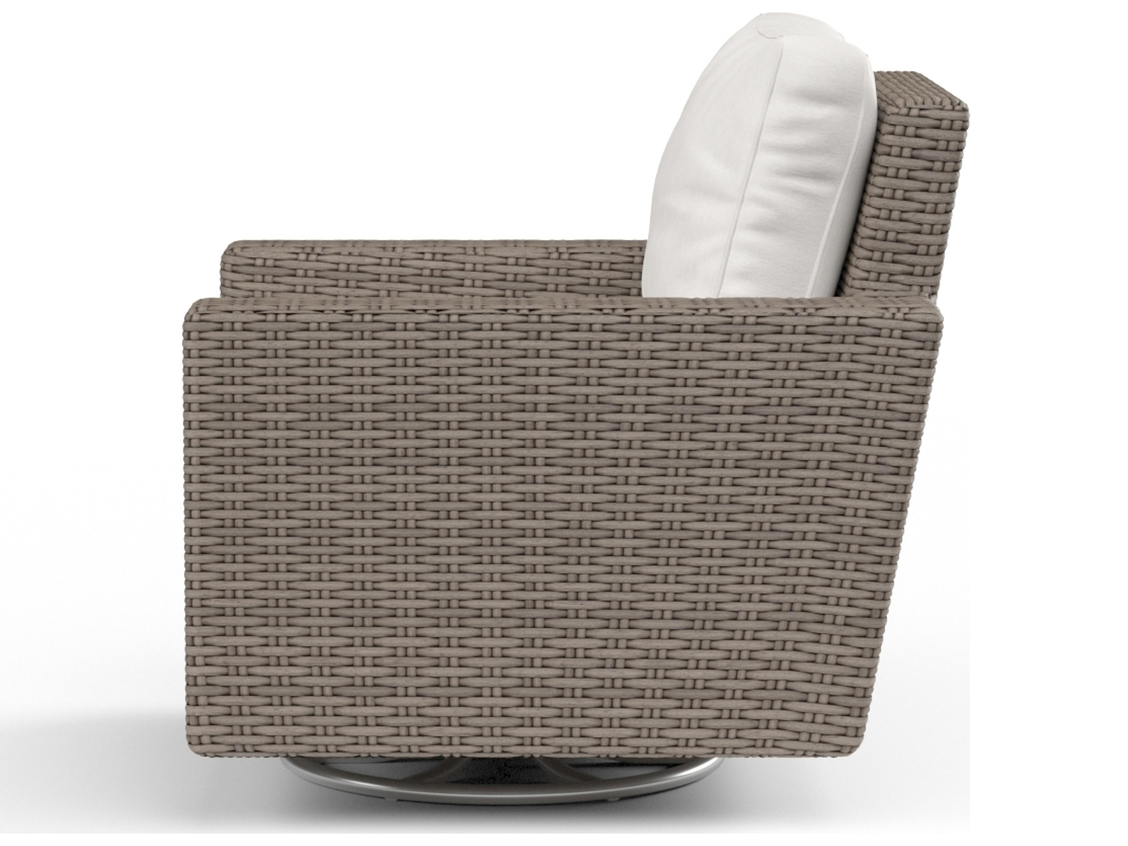 Sunset West Coronado Wicker Driftwood Swivel Patio Rocker in Canvas Flax with Self Welt