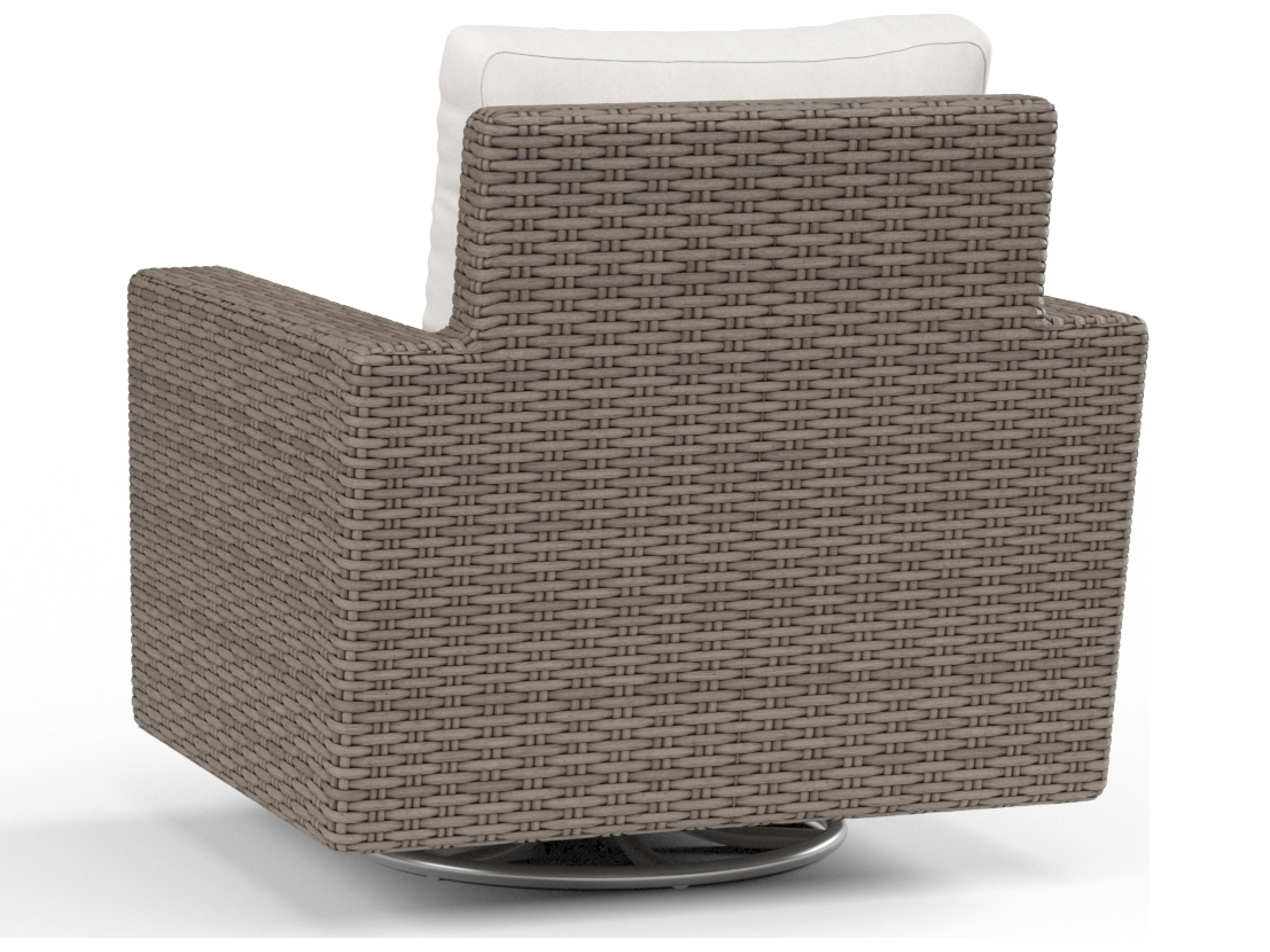 Sunset West Coronado Wicker Driftwood Swivel Patio Rocker in Canvas Flax with Self Welt