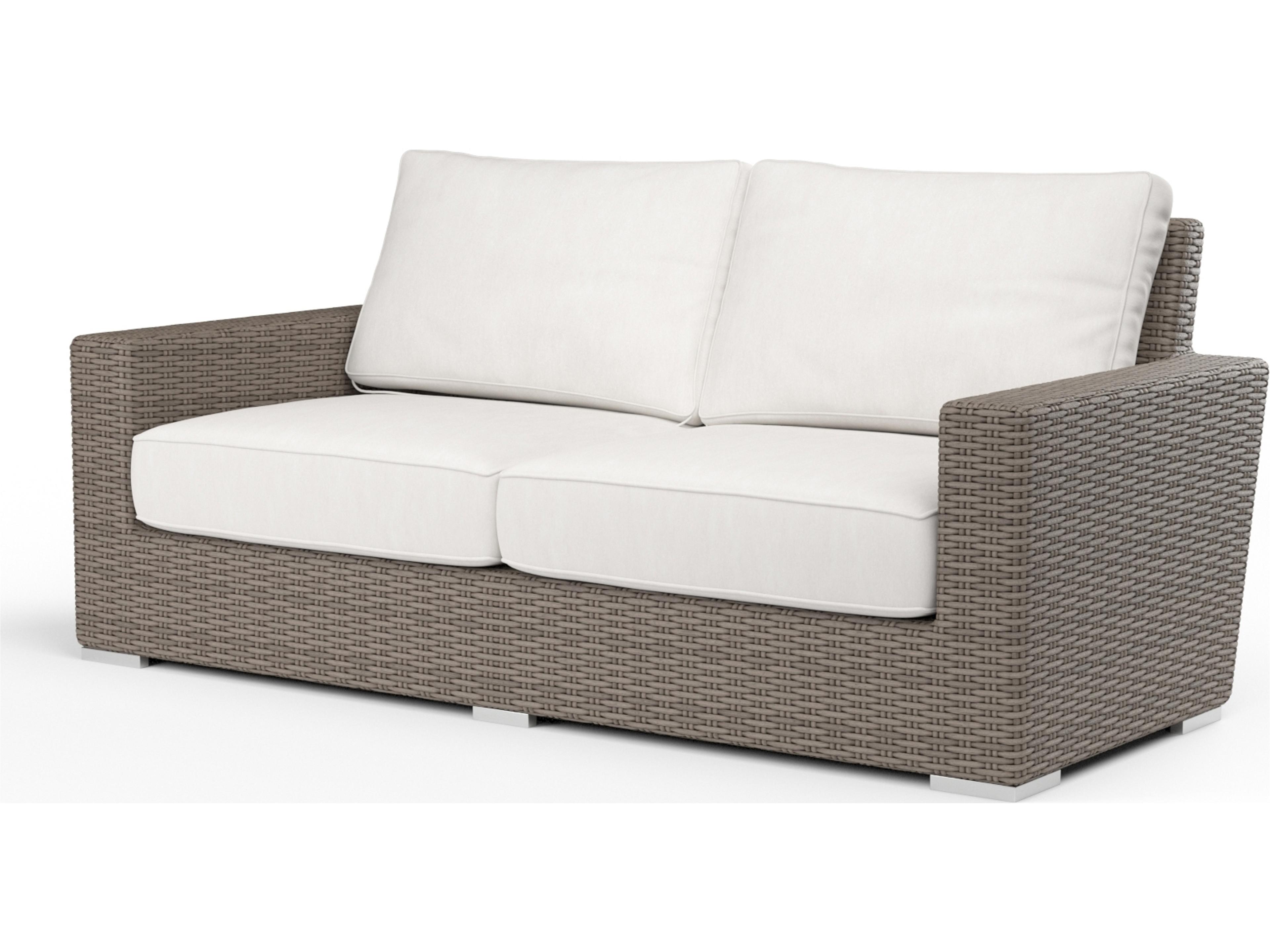 Sunset West Coronado Wicker Driftwood Outdoor Patio Loveseat in Canvas Flax with Self Welt