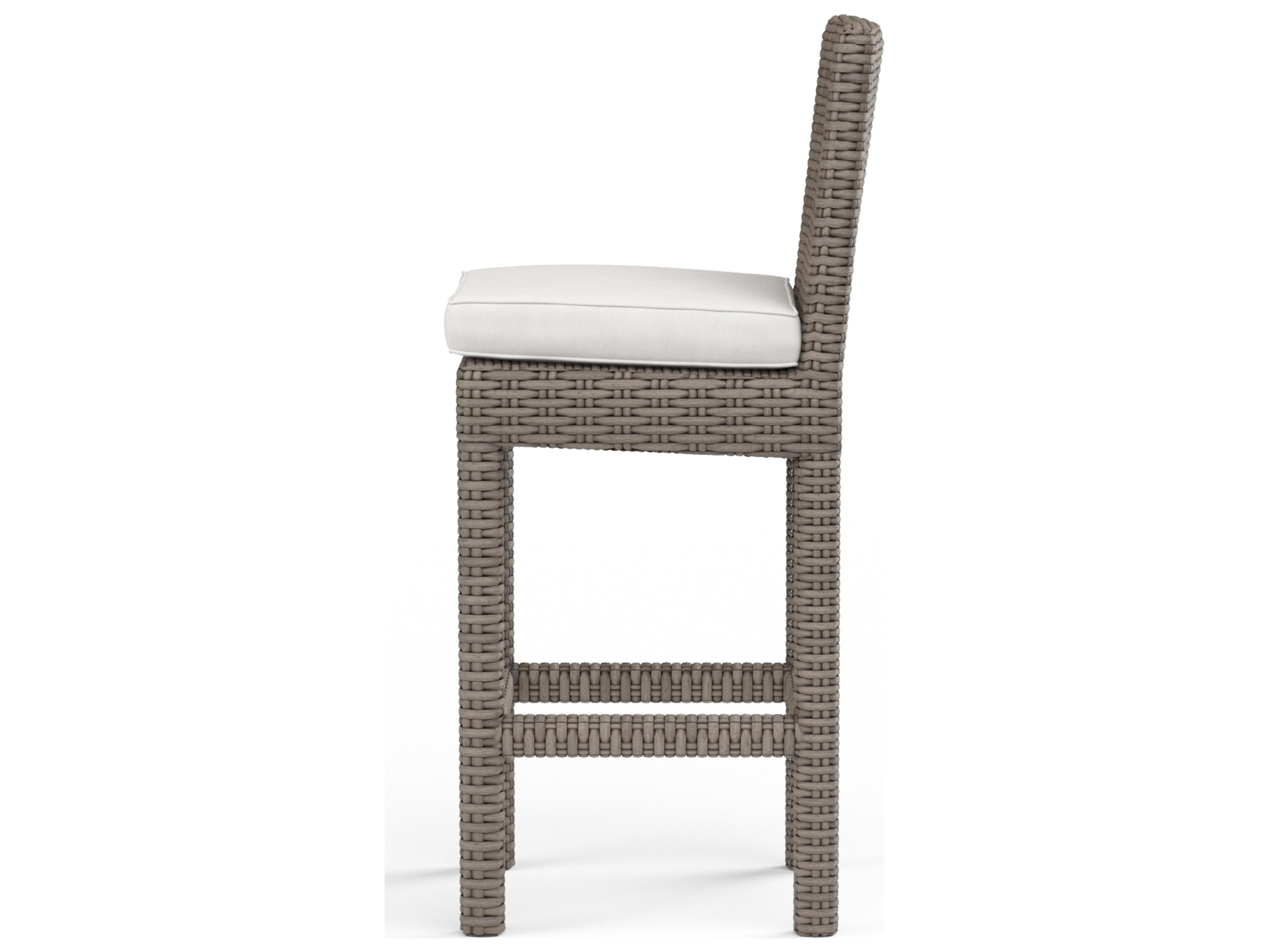 Sunset West Coronado Wicker Driftwood Outdoor Bar Stool in Canvas Flax with Self Welt