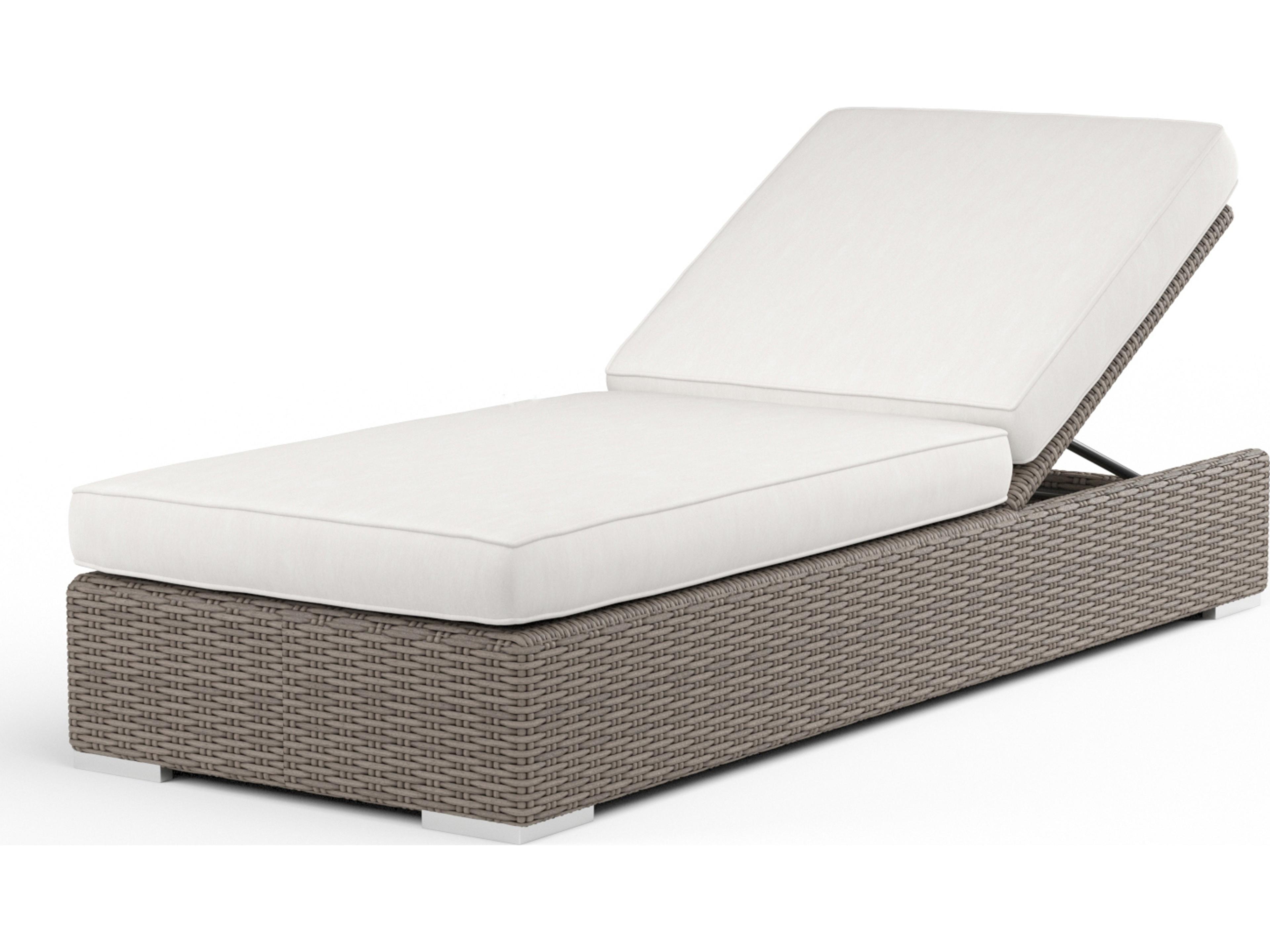 Sunset West Coronado Wicker Driftwood Patio Chaise Lounge in Canvas Flax with Self Welt