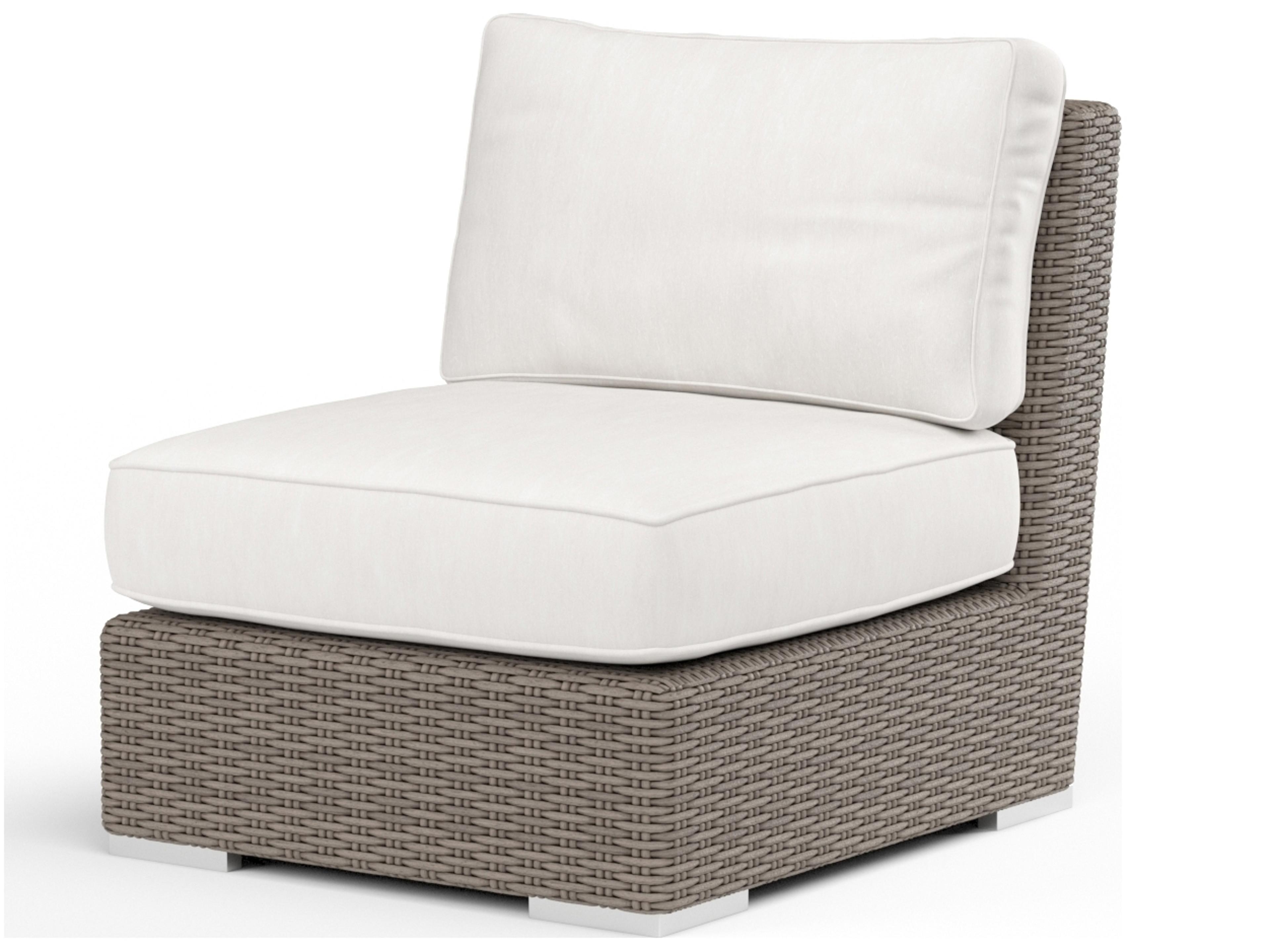 Sunset West Coronado Wicker Driftwood Modular Patio Lounge Chair in Canvas Flax with Self Welt