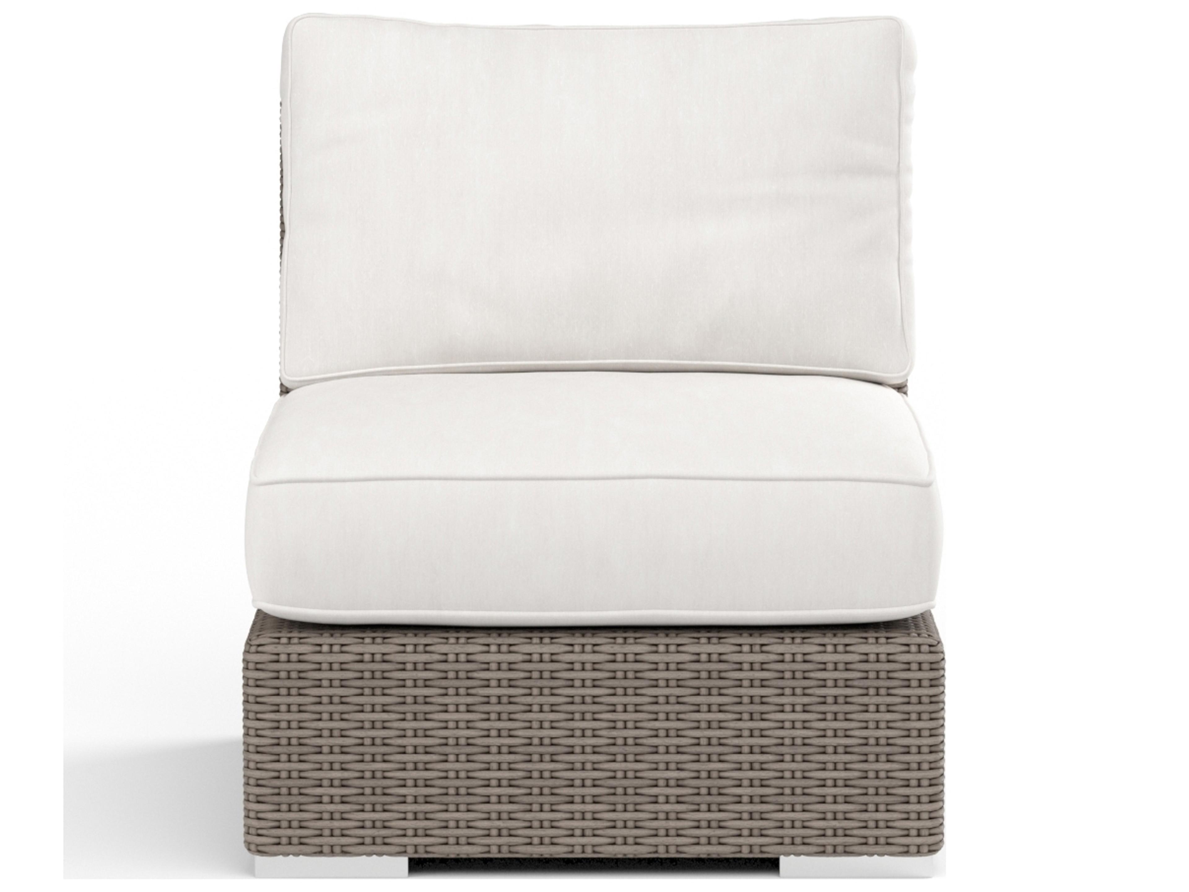 Sunset West Coronado Wicker Driftwood Modular Patio Lounge Chair in Canvas Flax with Self Welt