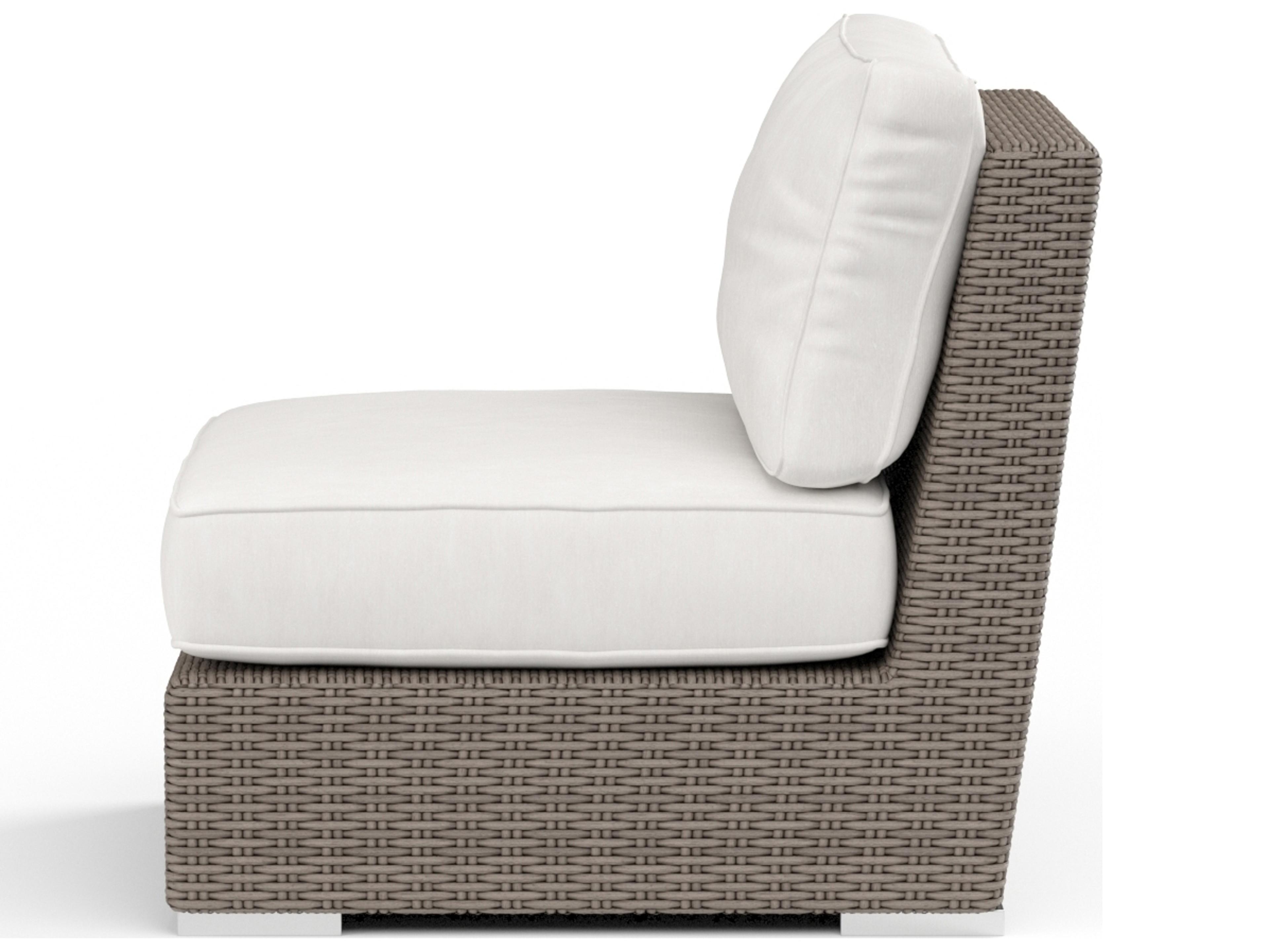 Sunset West Coronado Wicker Driftwood Modular Patio Lounge Chair in Canvas Flax with Self Welt