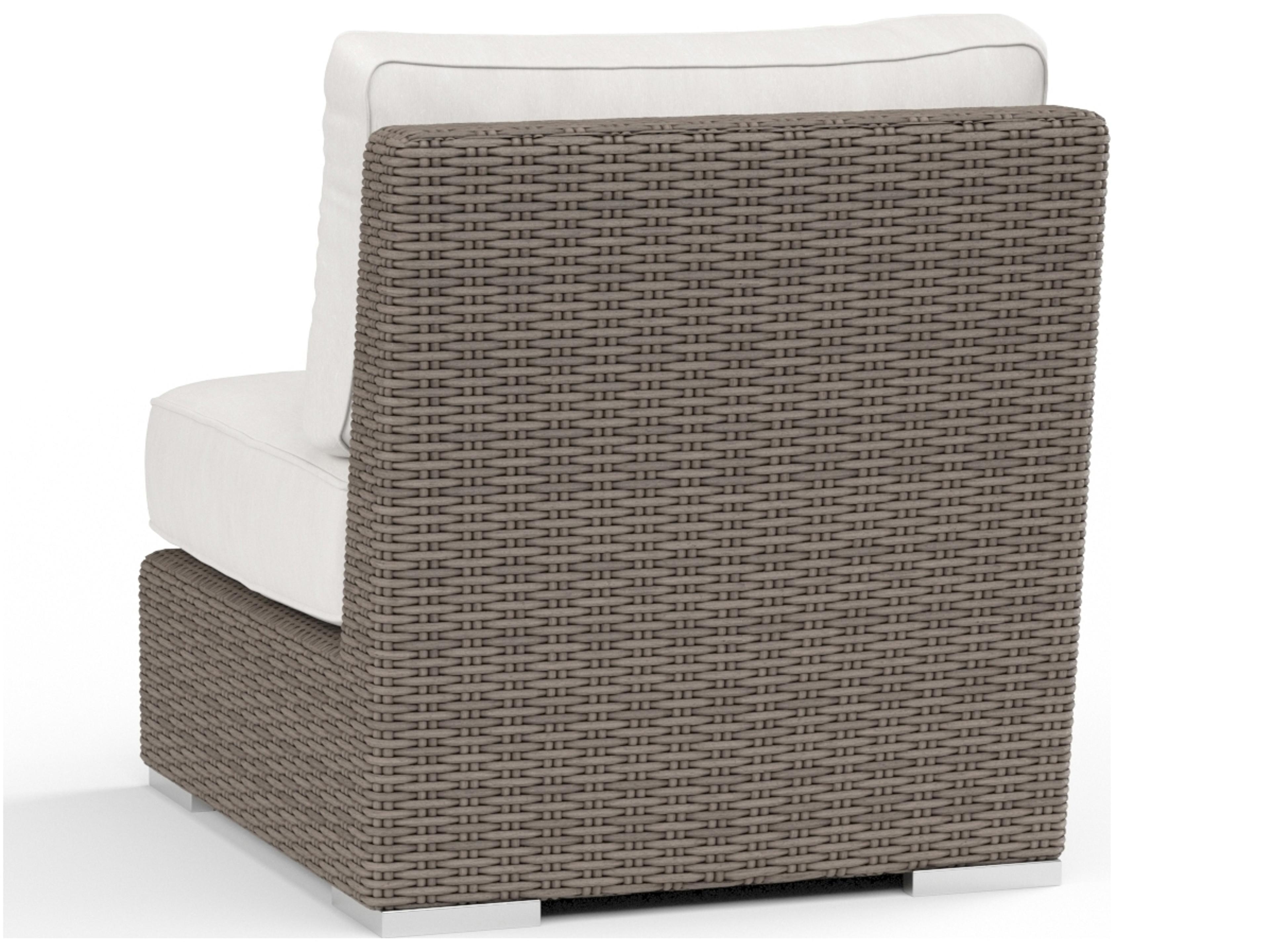 Sunset West Coronado Wicker Driftwood Modular Patio Lounge Chair in Canvas Flax with Self Welt