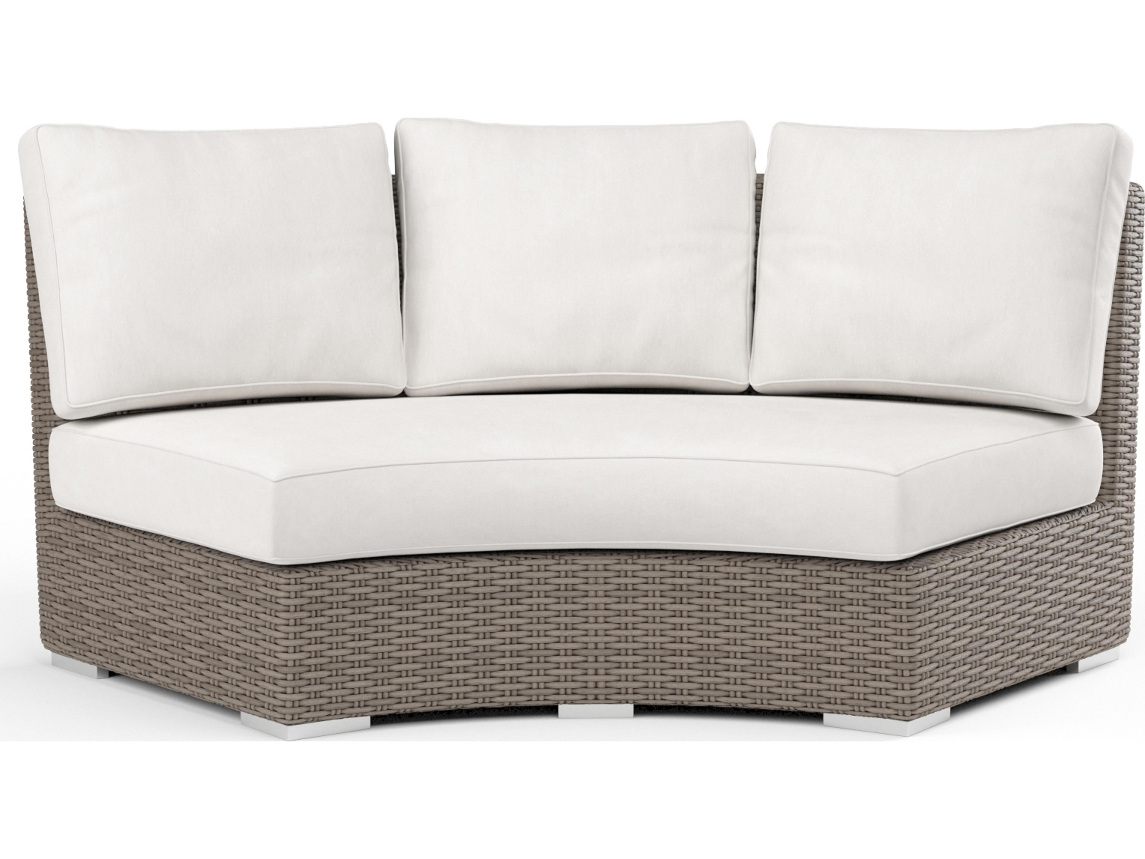 Sunset West Coronado Wicker Driftwood Curved Outdoor Loveseat in Canvas Flax with Self Welt