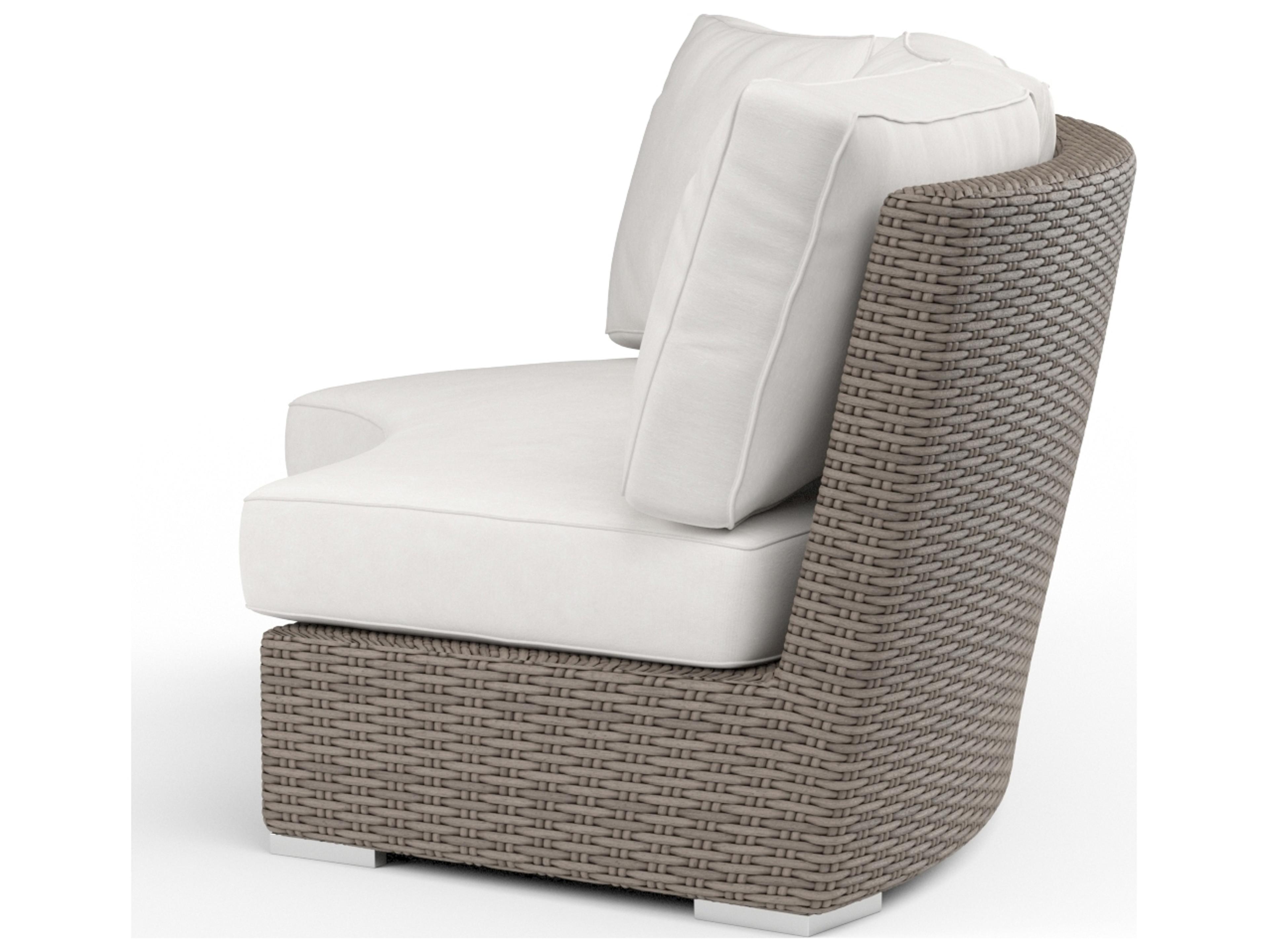 Sunset West Coronado Wicker Driftwood Curved Outdoor Loveseat in Canvas Flax with Self Welt