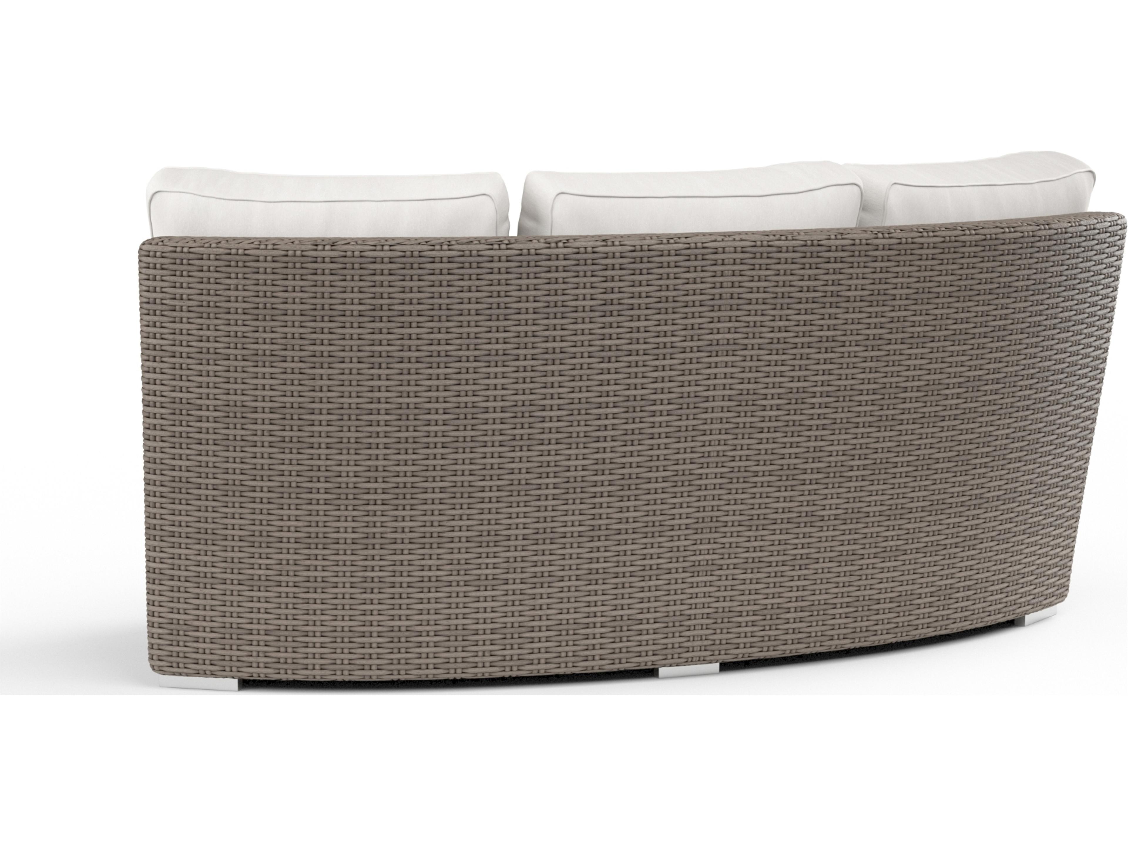 Sunset West Coronado Wicker Driftwood Curved Outdoor Loveseat in Canvas Flax with Self Welt