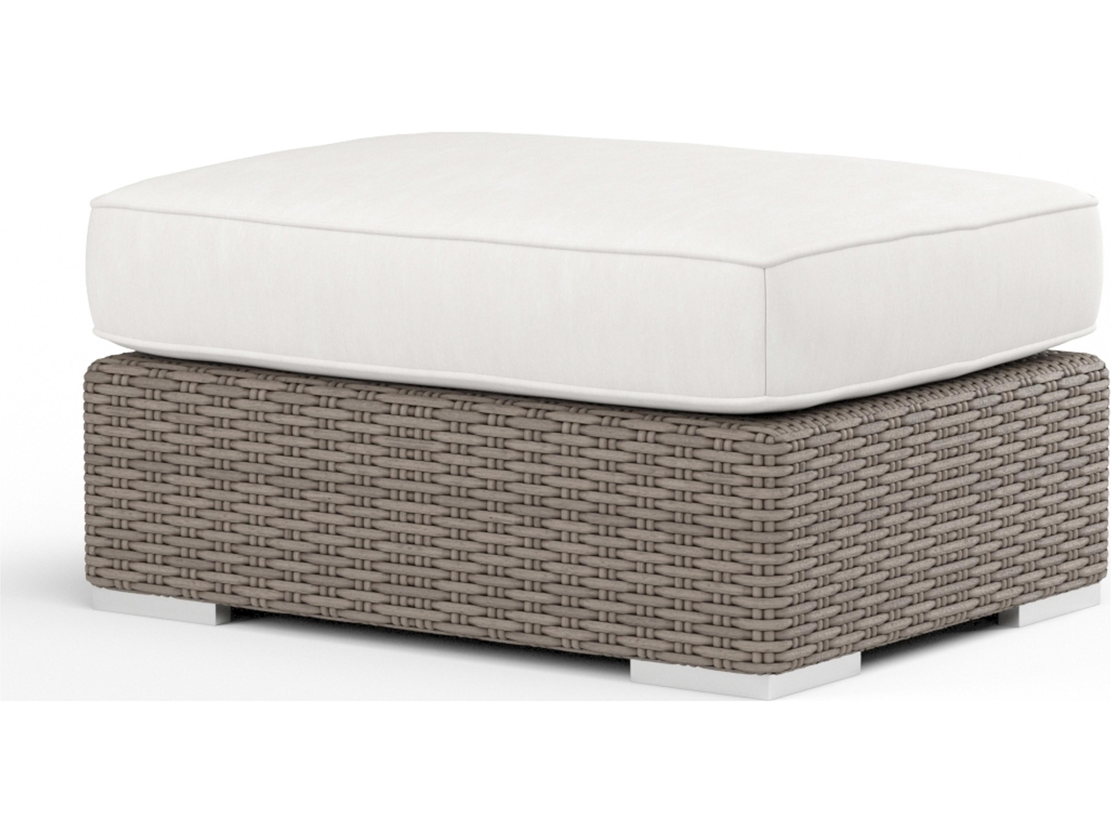 Sunset West Coronado Wicker Driftwood Outdoor Patio Ottoman in Canvas Flax with Self Welt