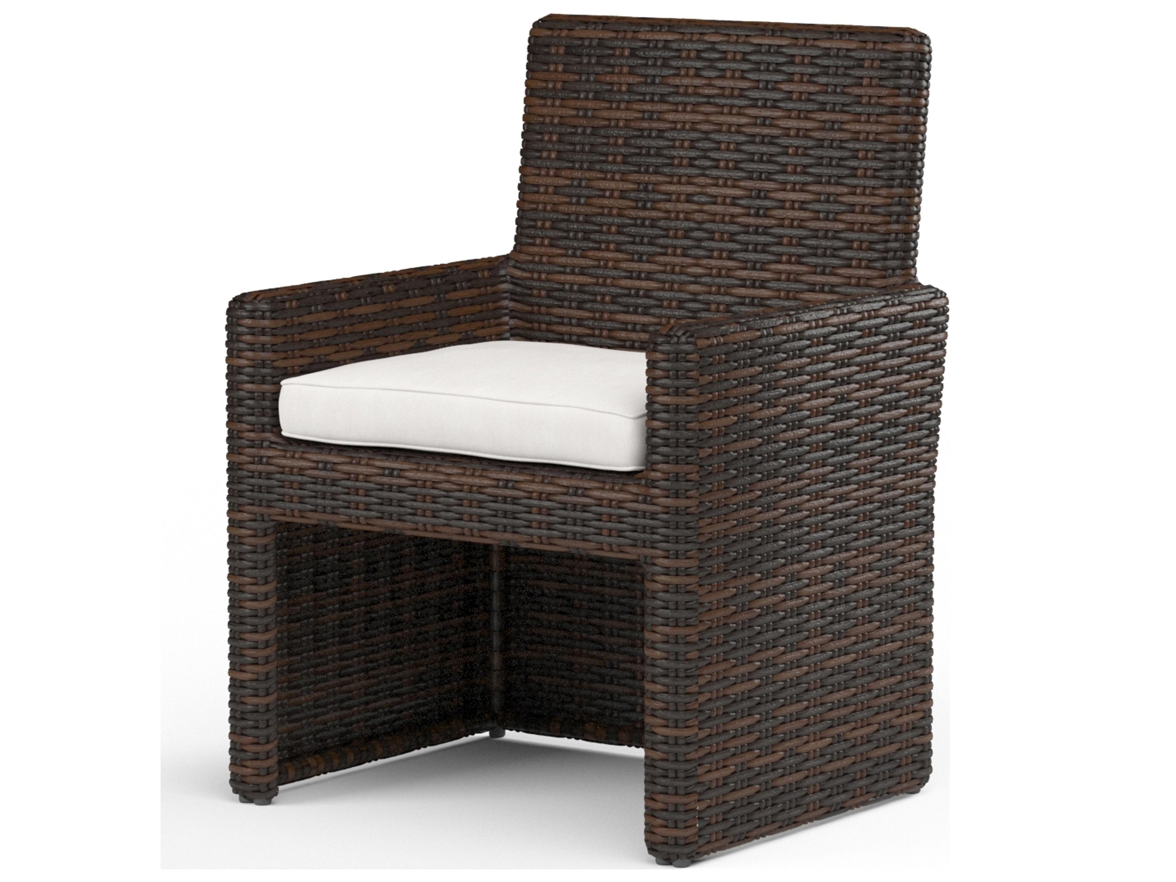 Sunset West Montecito Wicker Outdoor Patio Dining Chair in Canvas Flax with Self Welt