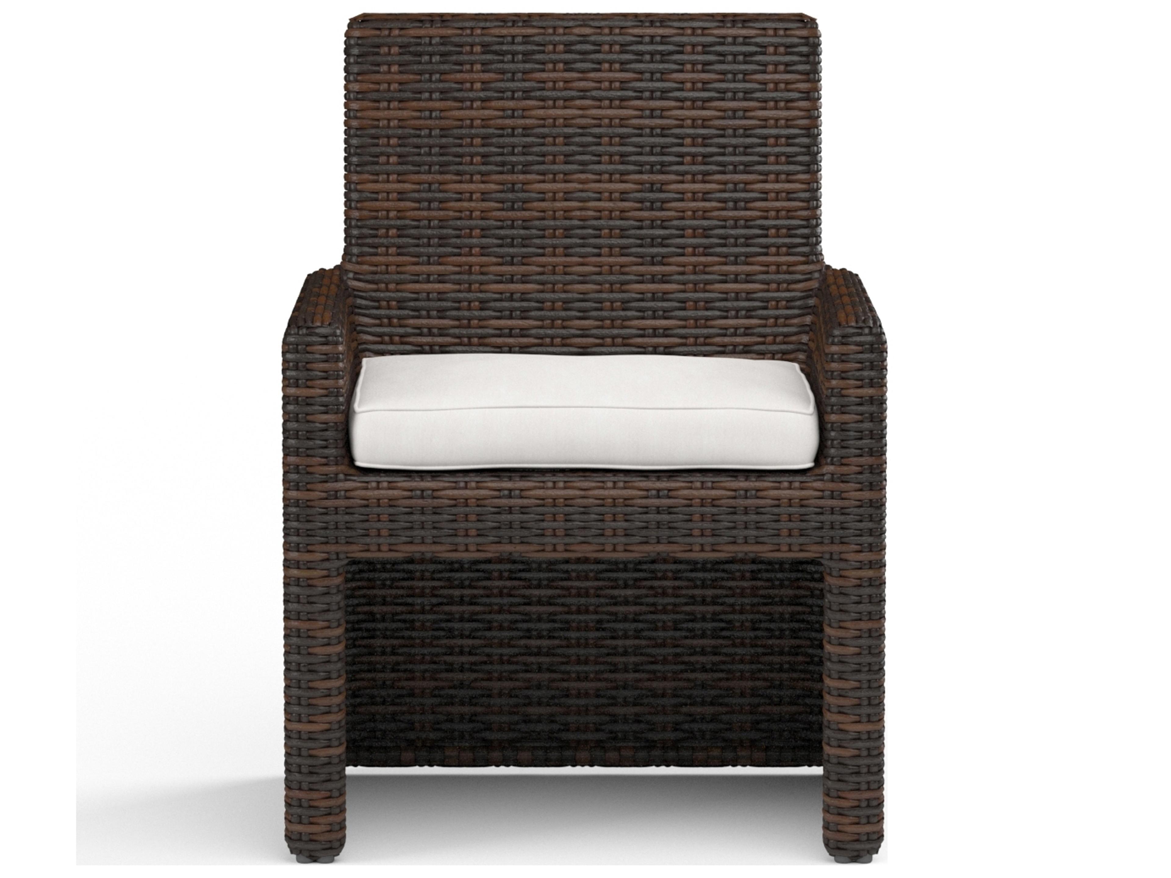 Sunset West Montecito Wicker Outdoor Patio Dining Chair in Canvas Flax with Self Welt