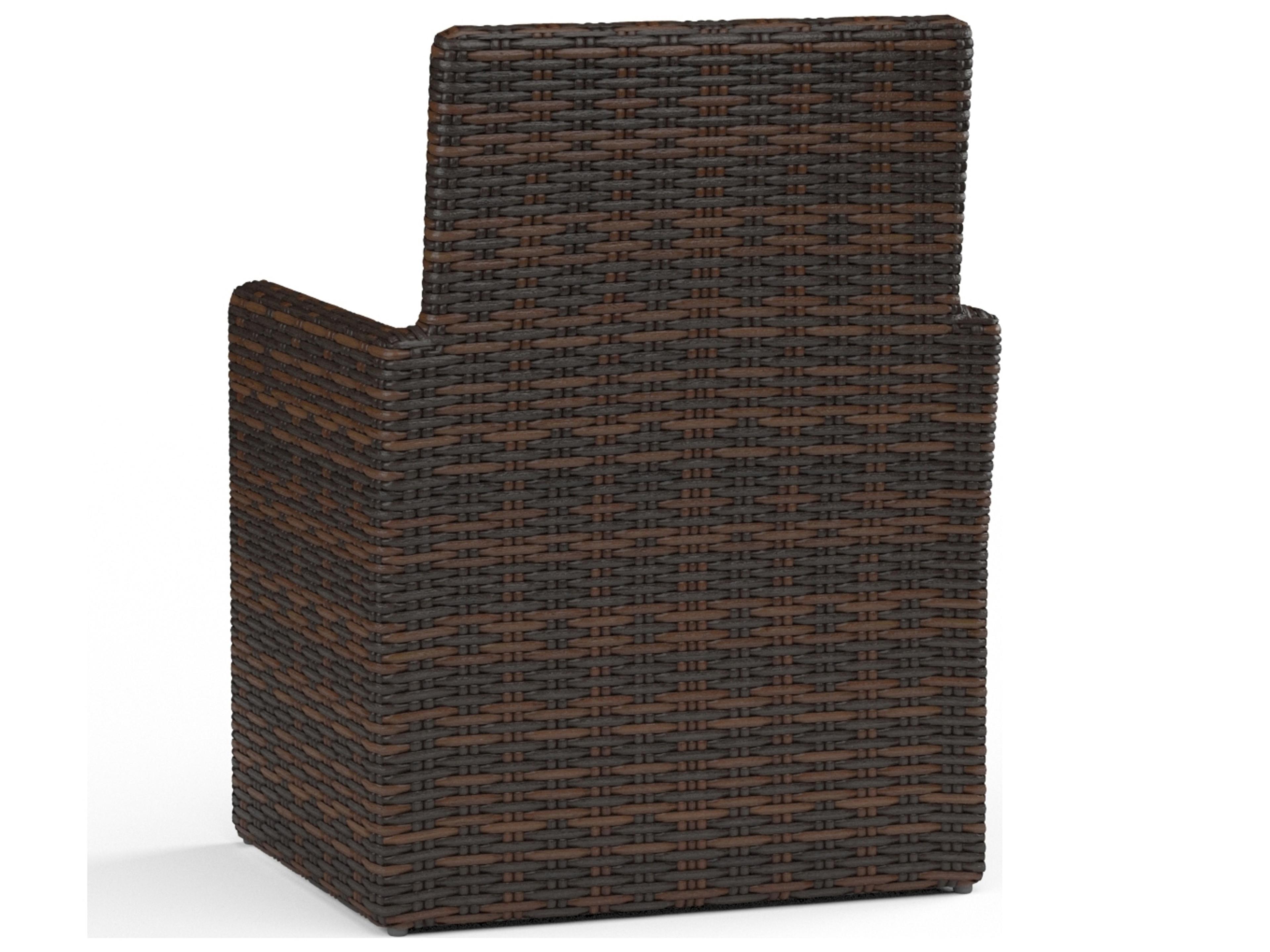 Sunset West Montecito Wicker Outdoor Patio Dining Chair in Canvas Flax with Self Welt