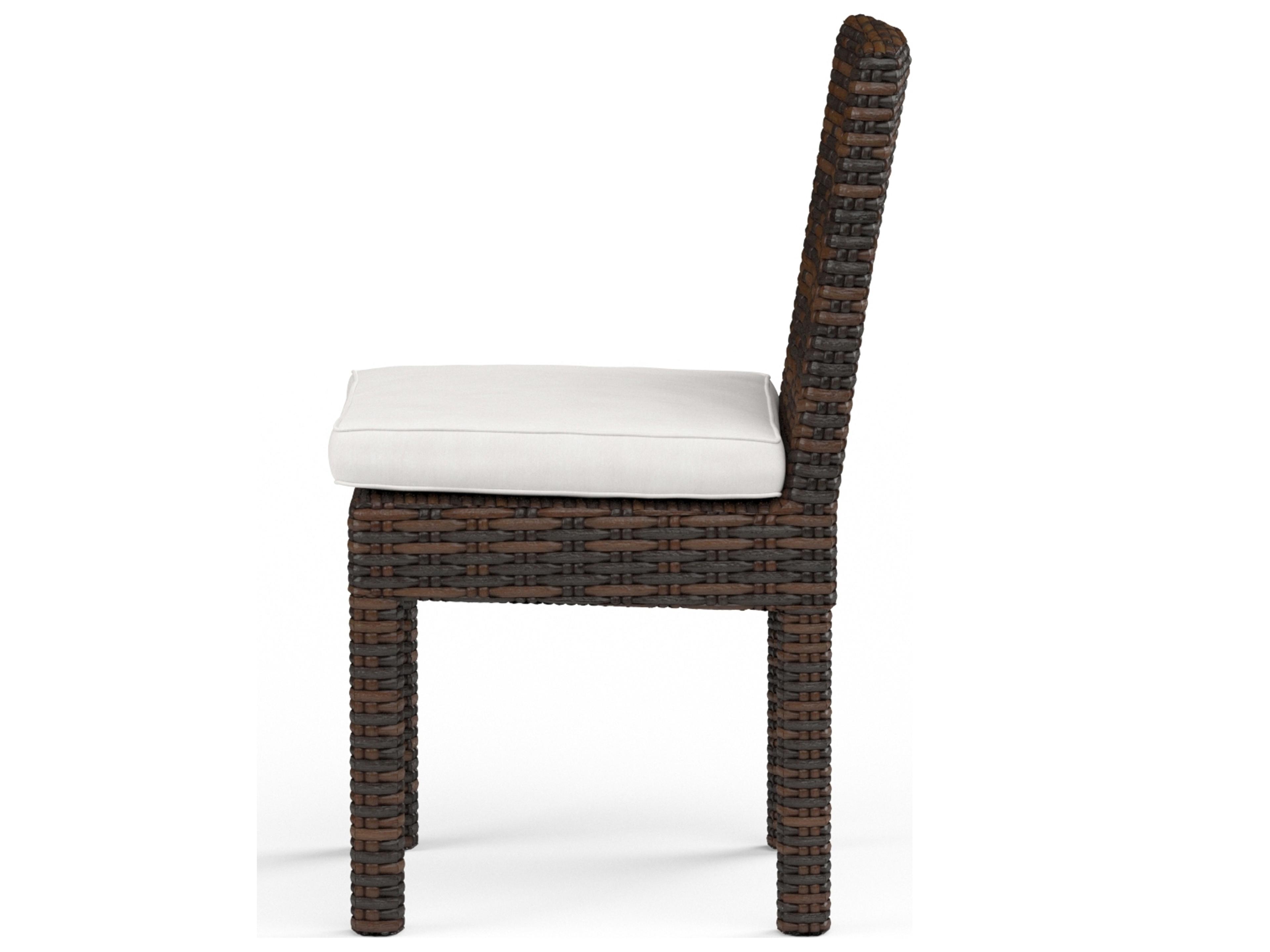 Sunset West Montecito Wicker Armless Patio Dining Chair in Canvas Flax with Self Welt