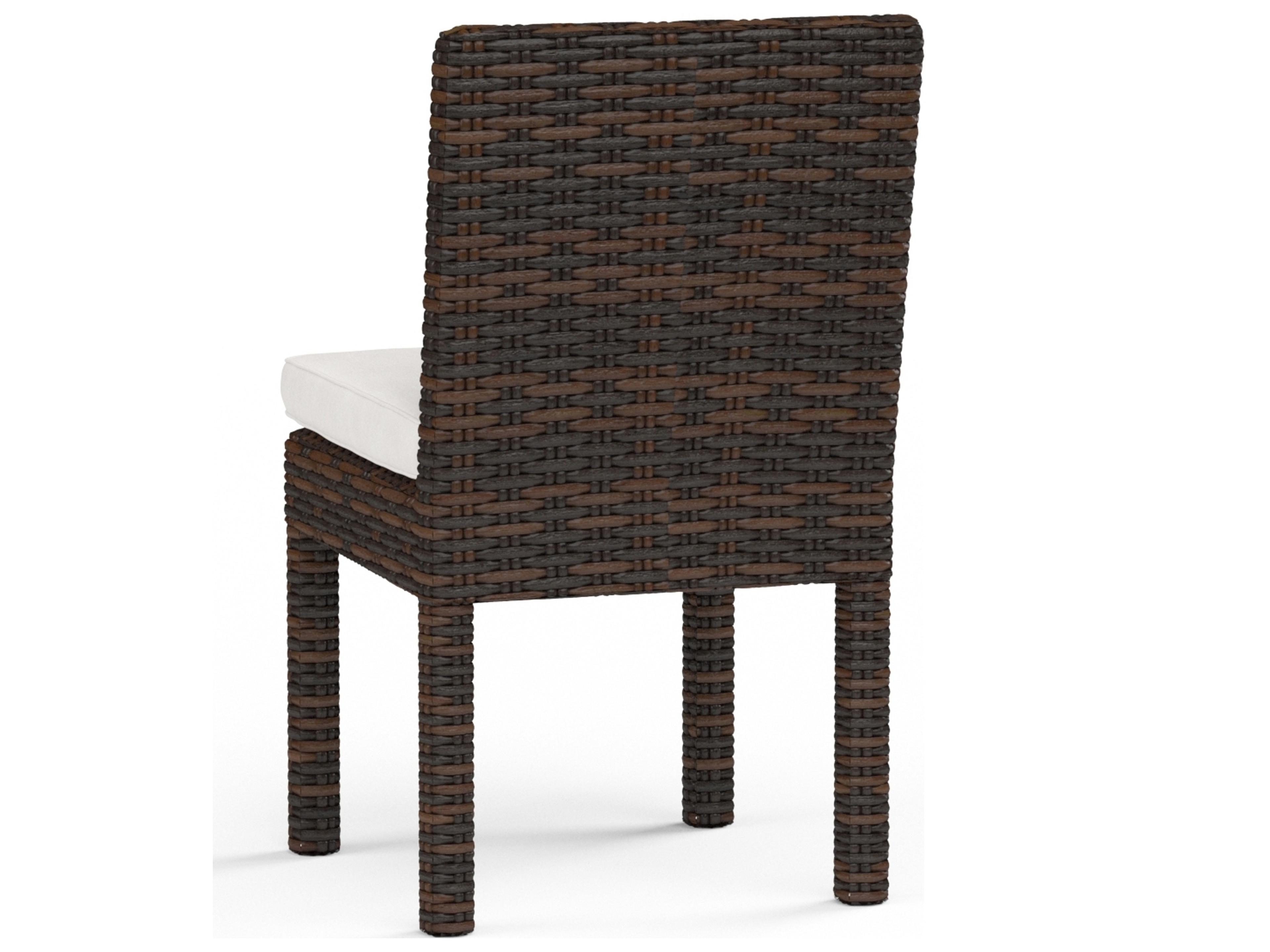 Sunset West Montecito Wicker Armless Patio Dining Chair in Canvas Flax with Self Welt