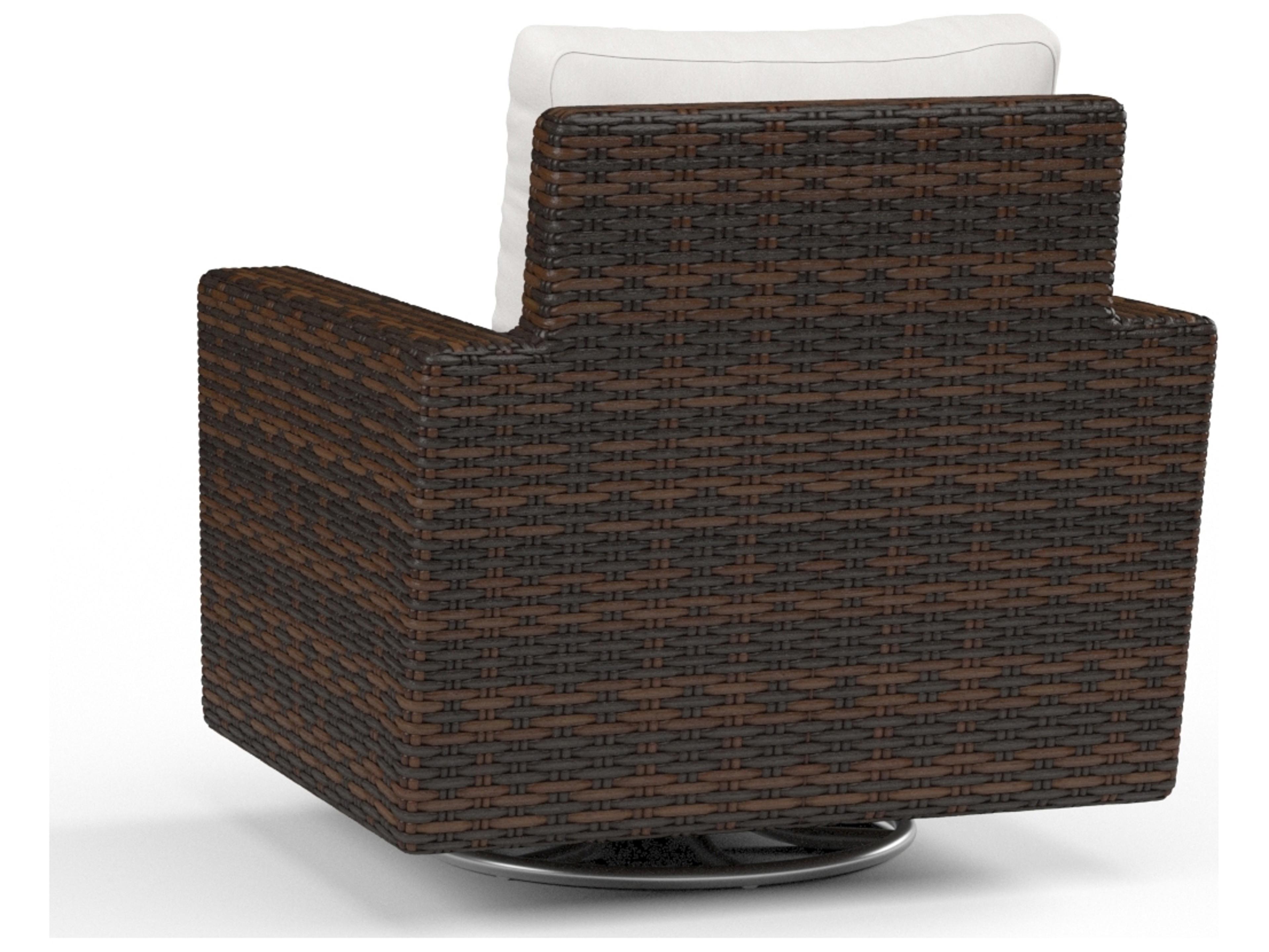 Sunset West Montecito Wicker Swivel Rocker Patio Lounge Chair in Canvas Flax with Self Welt